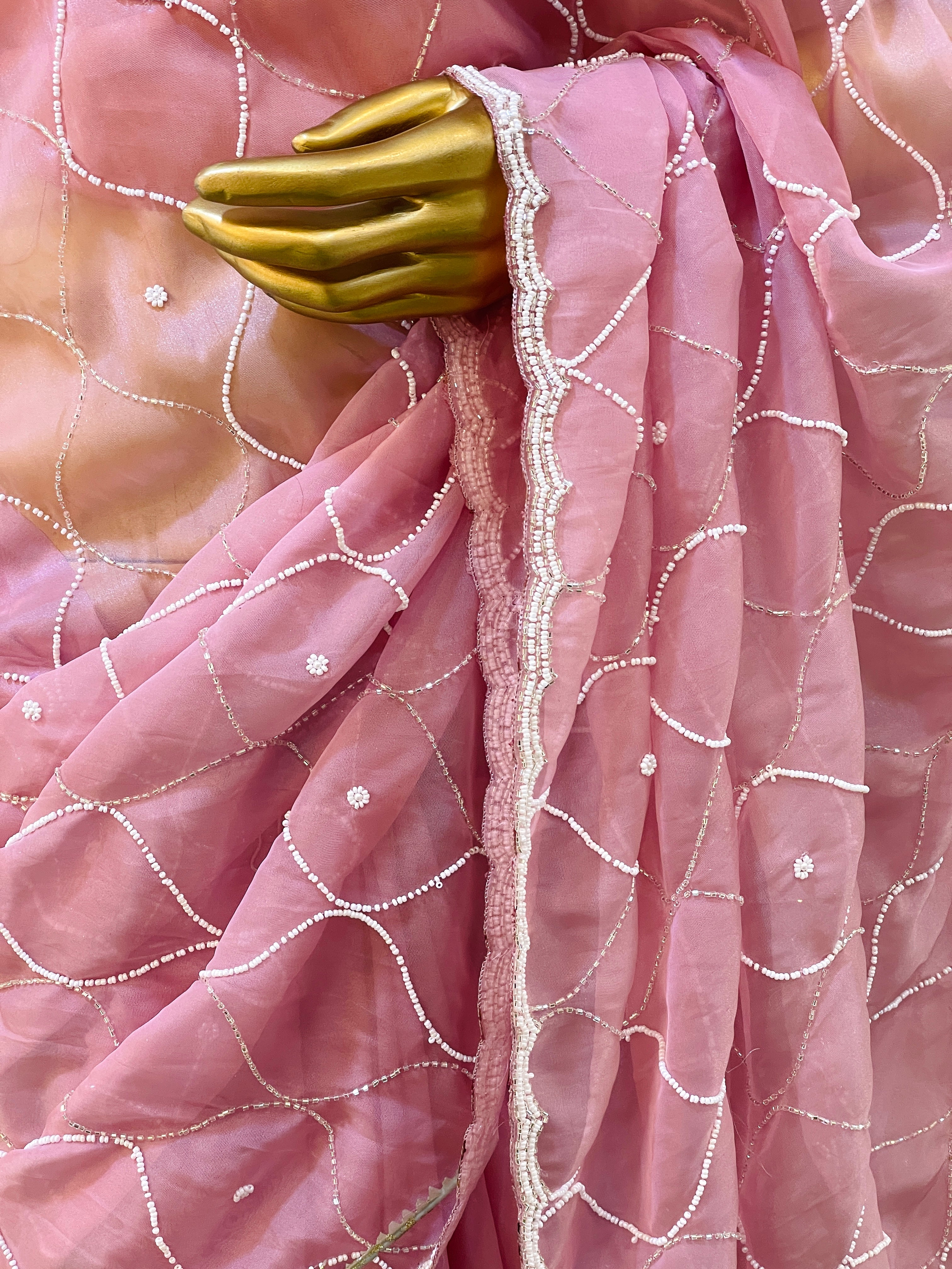 Cuna Pink Organza Saree