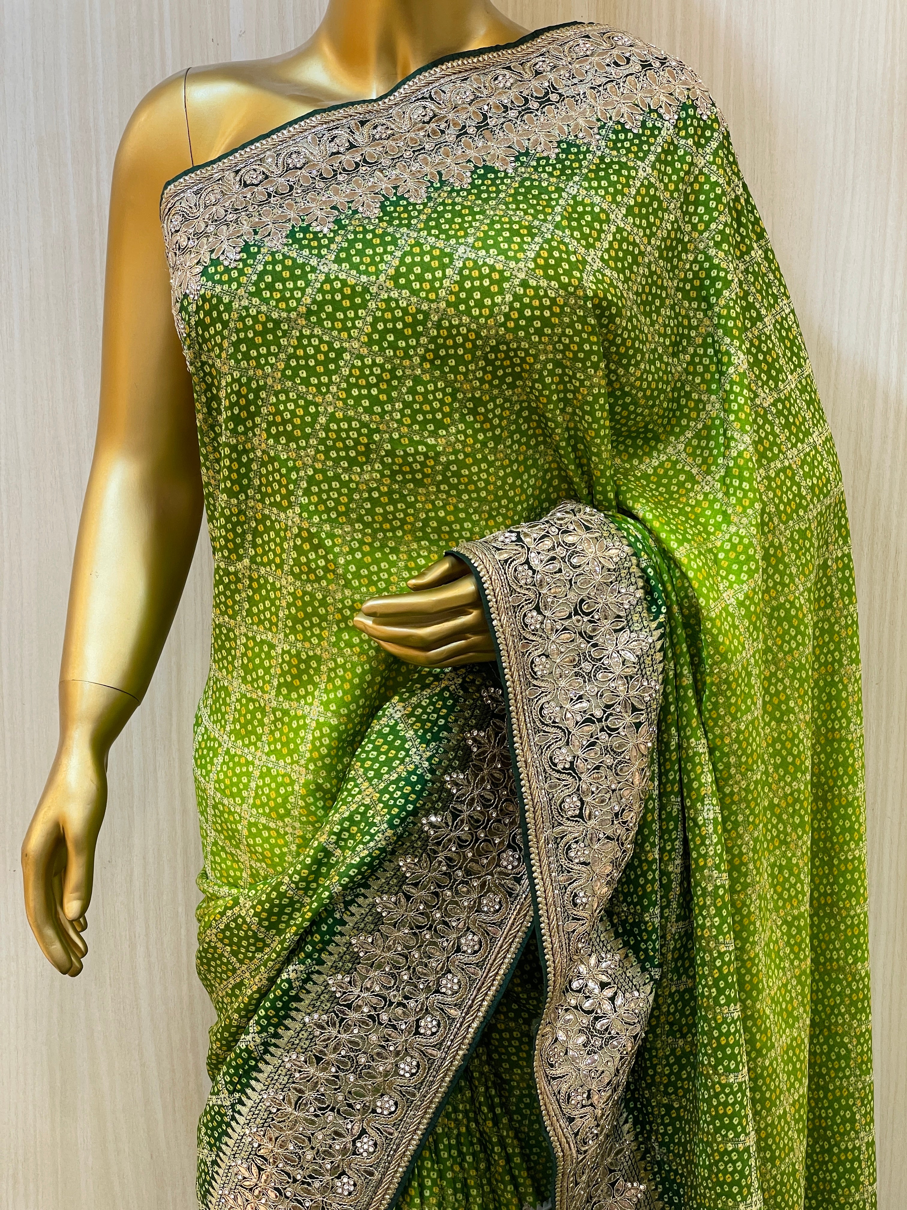 Rishika Green Bandhani Saree