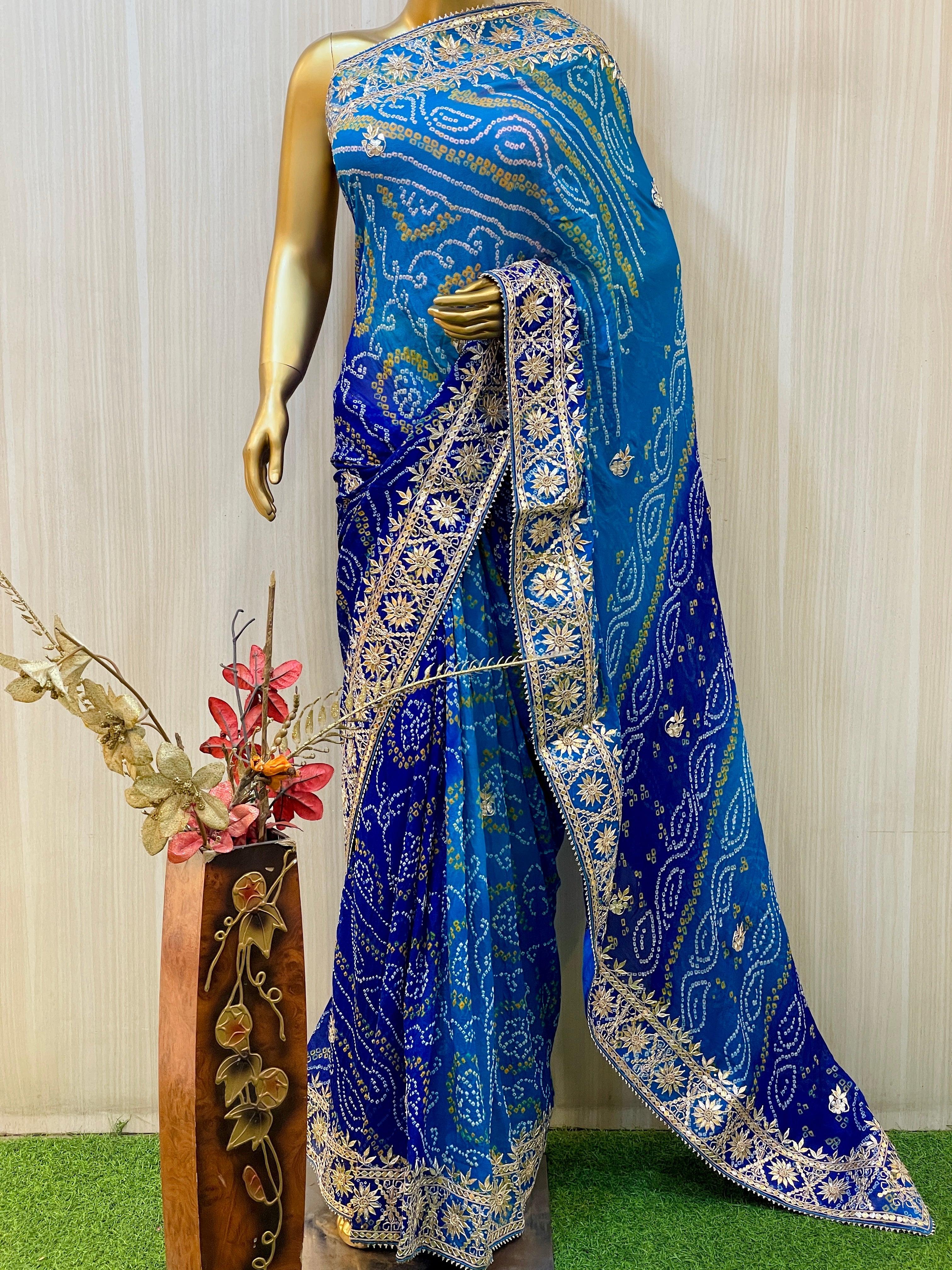 Reeva Blue Bandhani Saree
