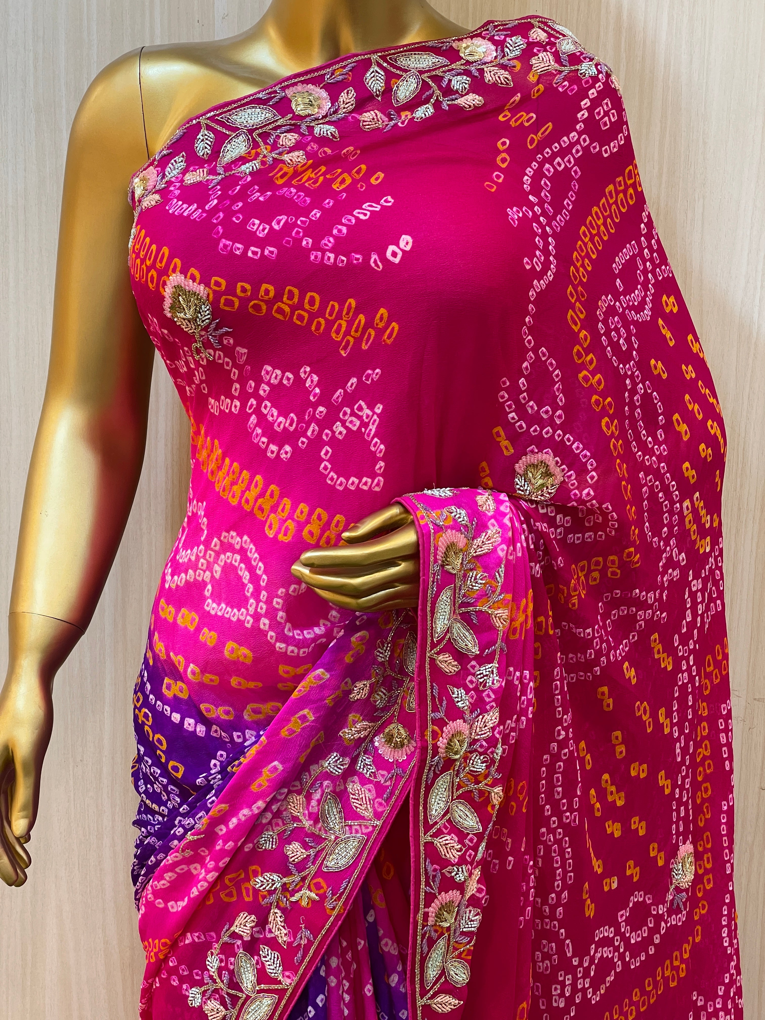 Reeva Pink Bandhani Saree