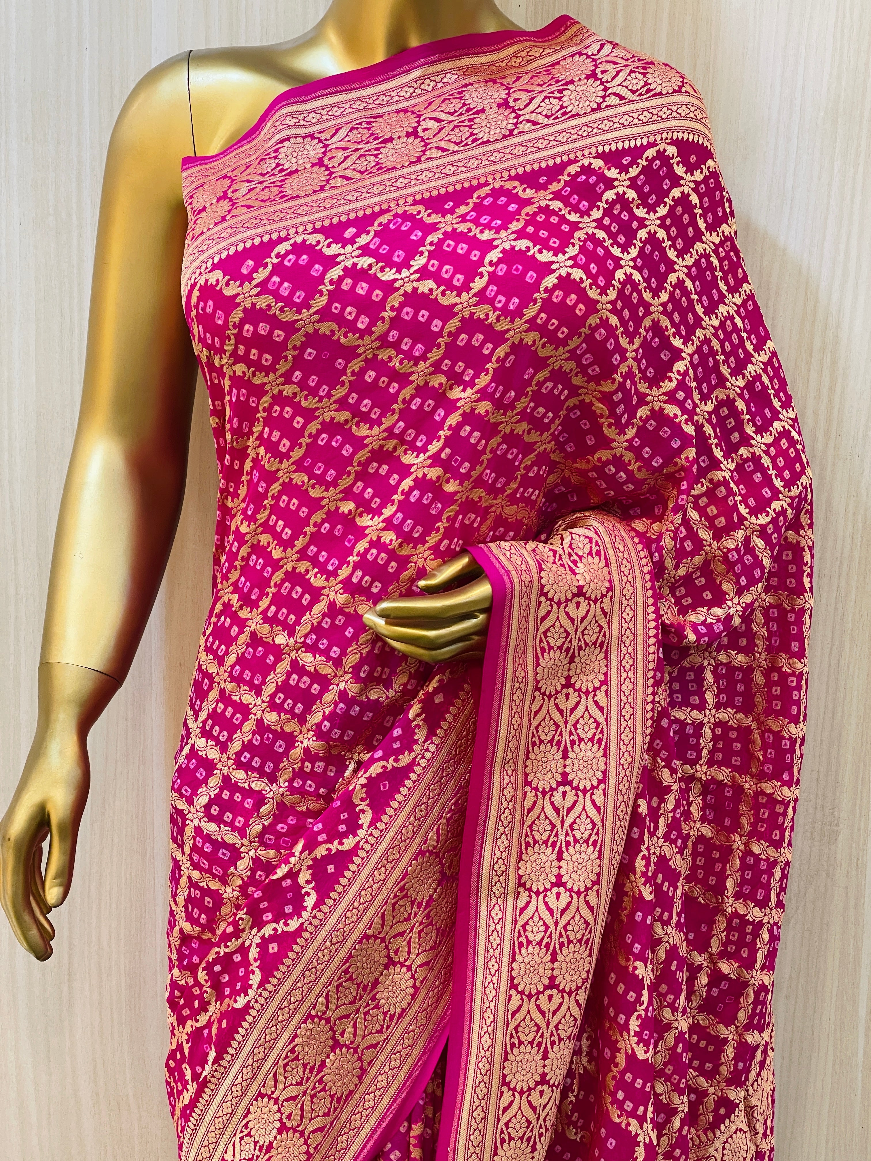Rakshita Khadi Geogette Bandhani Saree