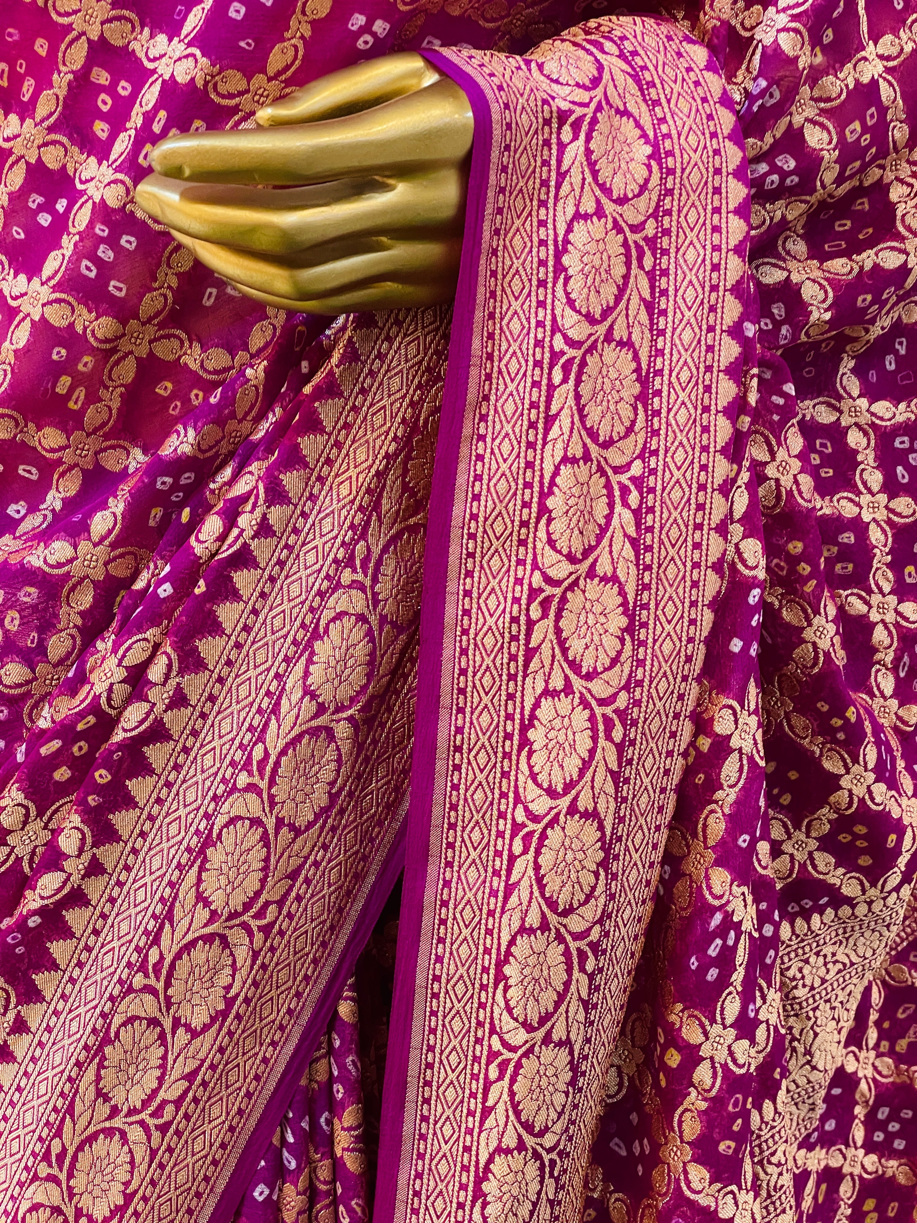 Rakshita Khadi Georgette Bandhani Saree