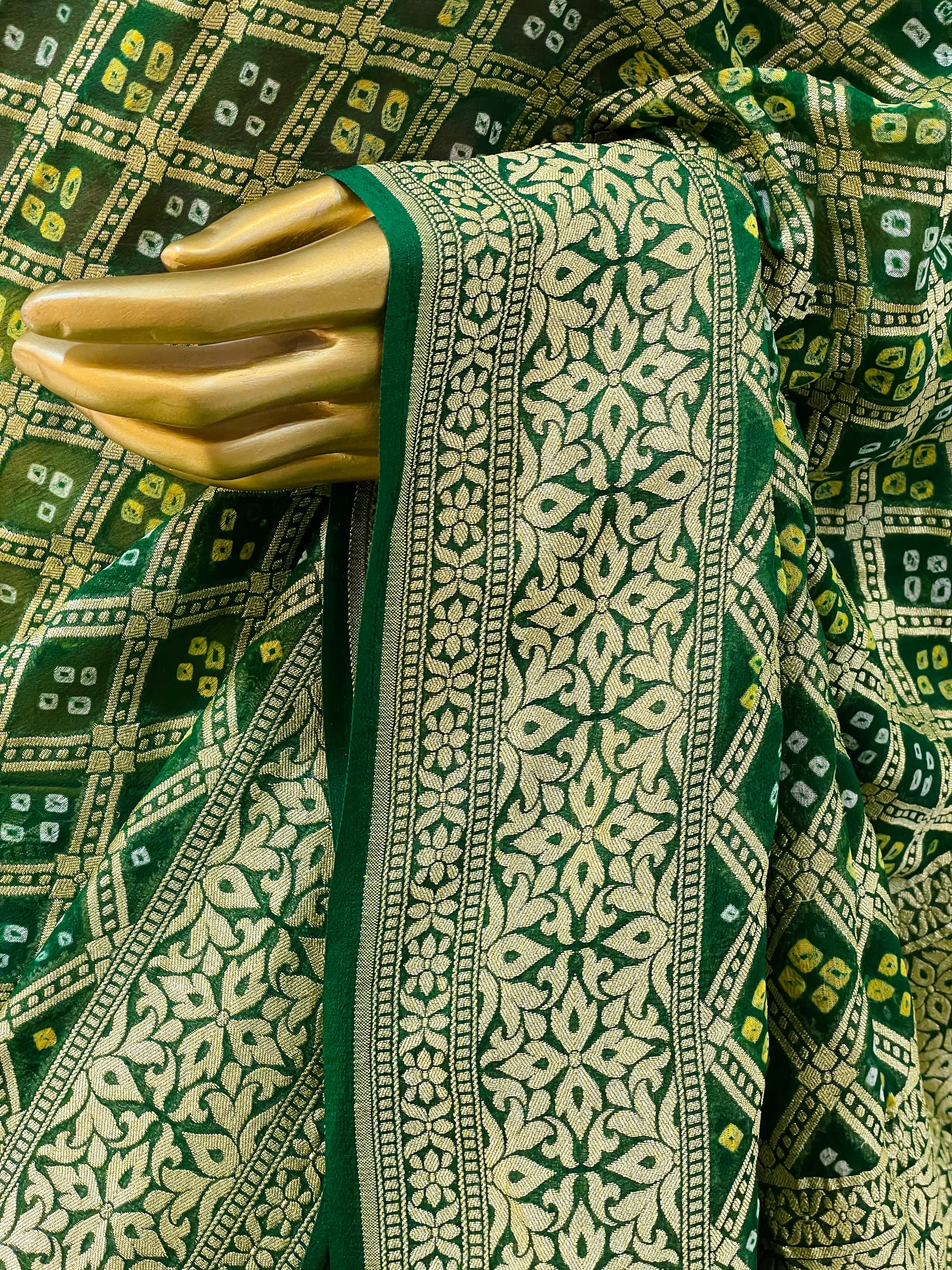Rakshita Green Khadi Geogette Bandhani Saree