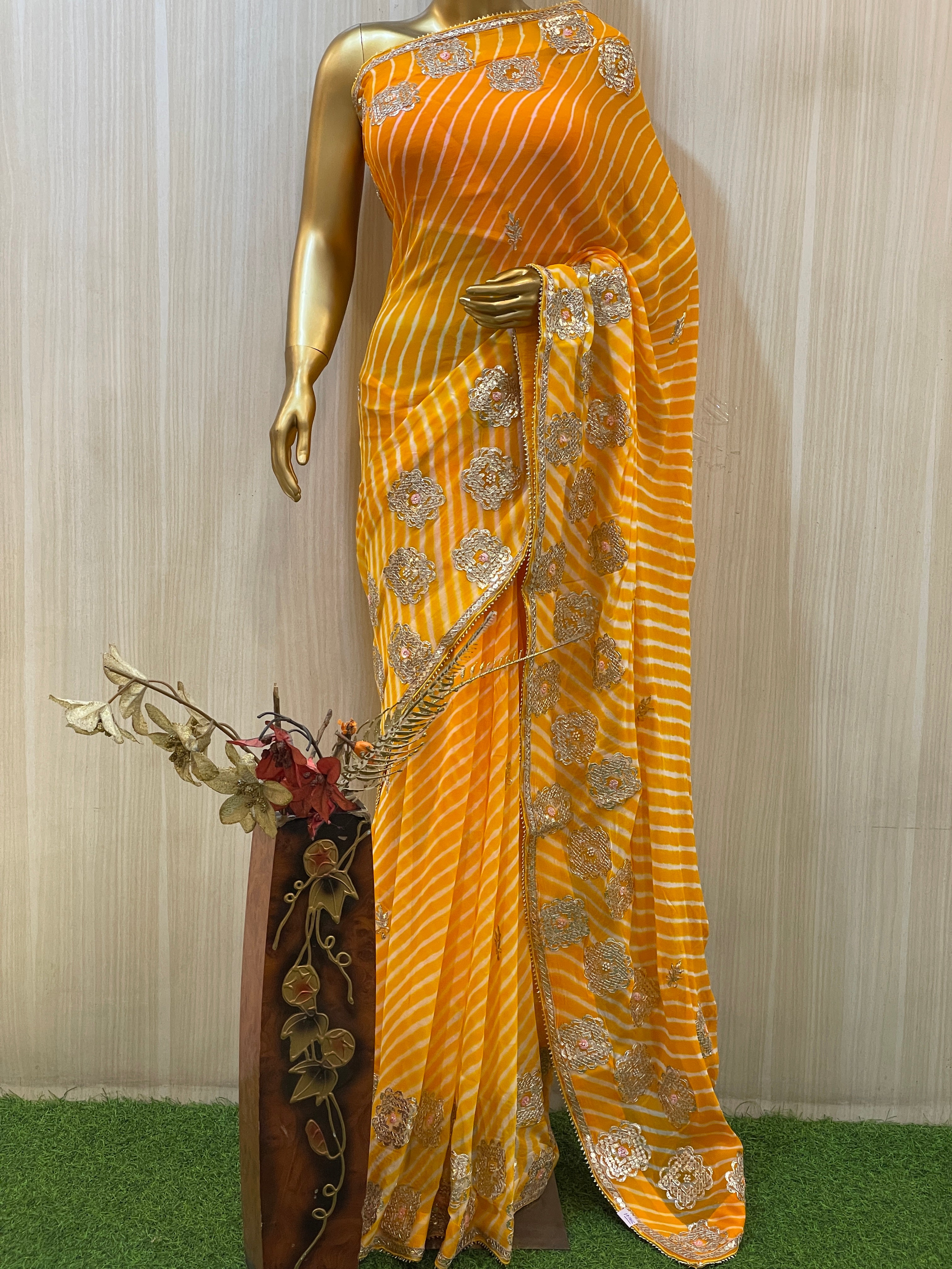 Mothra Yellow Leheriya Saree