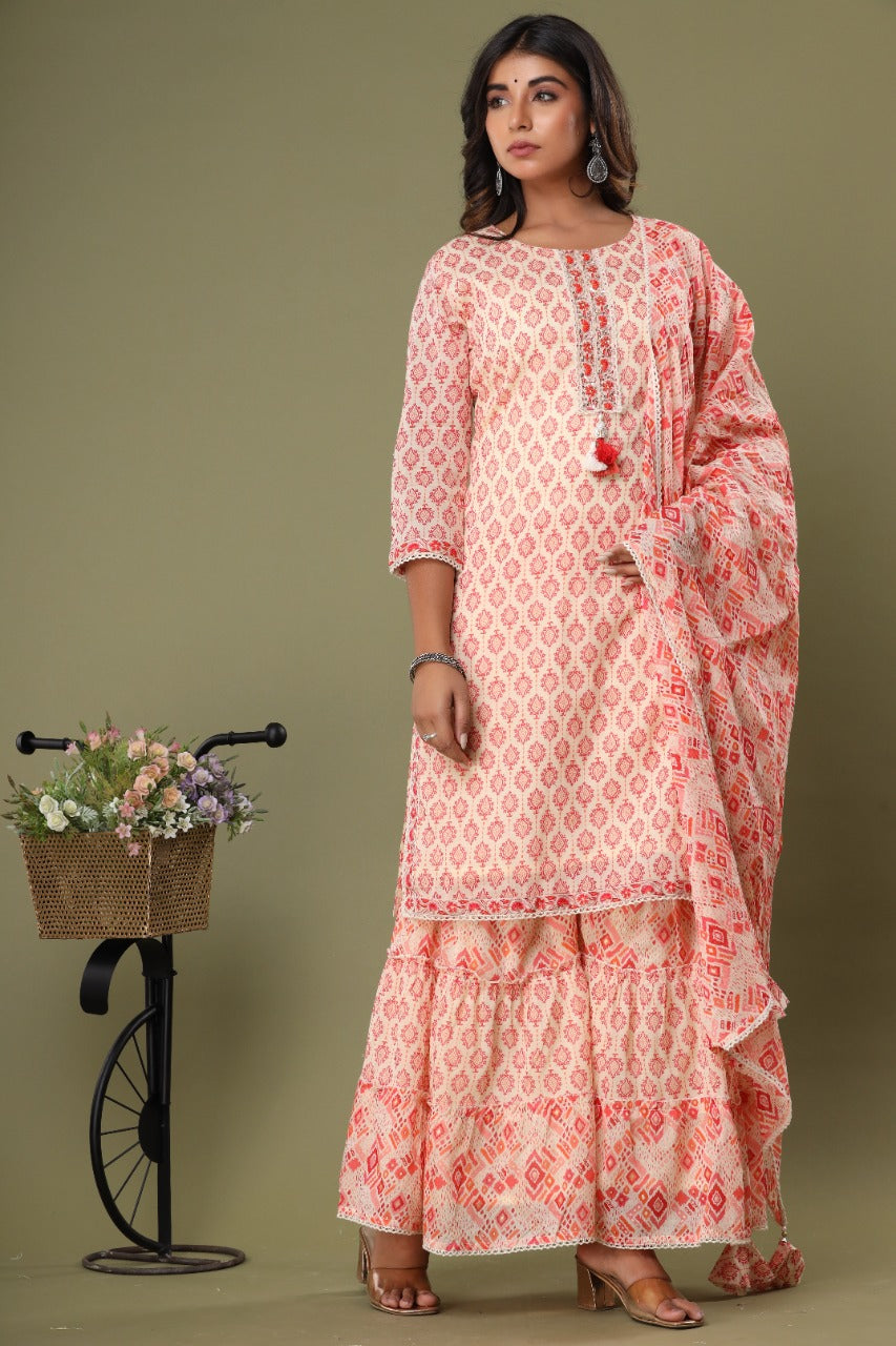 Pink Muslin Silk Sharara Set