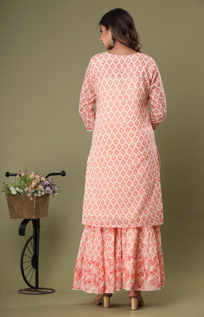 Pink Muslin Silk Sharara Set