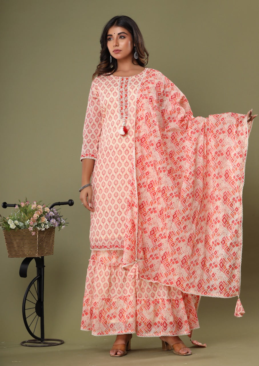 Pink Muslin Silk Sharara Set