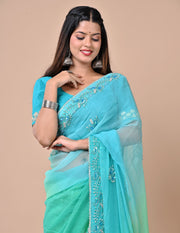 Piku Pista and Firozi Chiffon Saree