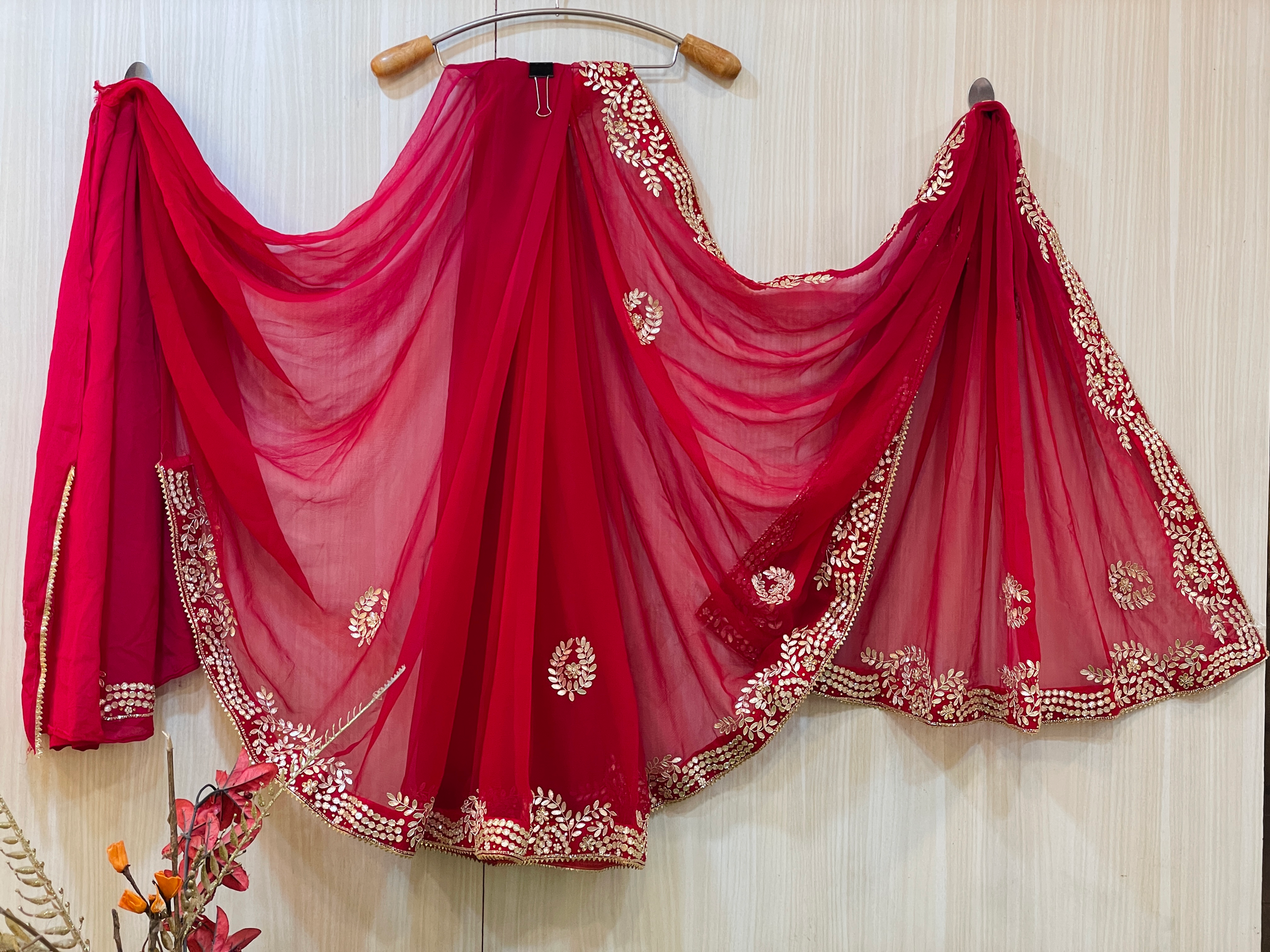 Manisha Red Chiffon Saree