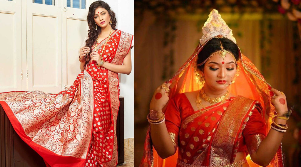 Buy Dulhan Saree Palace Woven Banarasi Silk Blend Red Sarees Online @ Best  Price In India | Flipkart.com