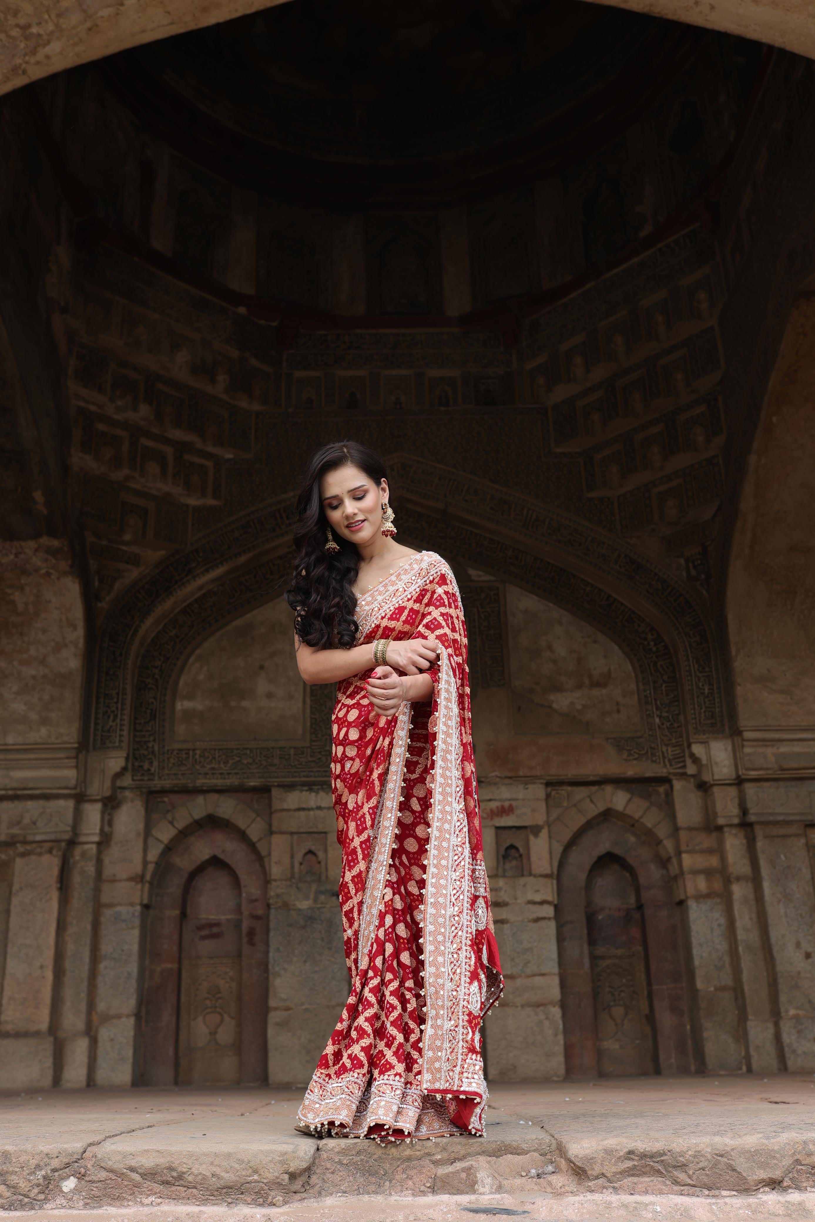 Rinaa Khadi Geogette Bandhani Saree