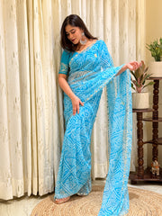 Anaisha Blue Georgette Bandhani Saree