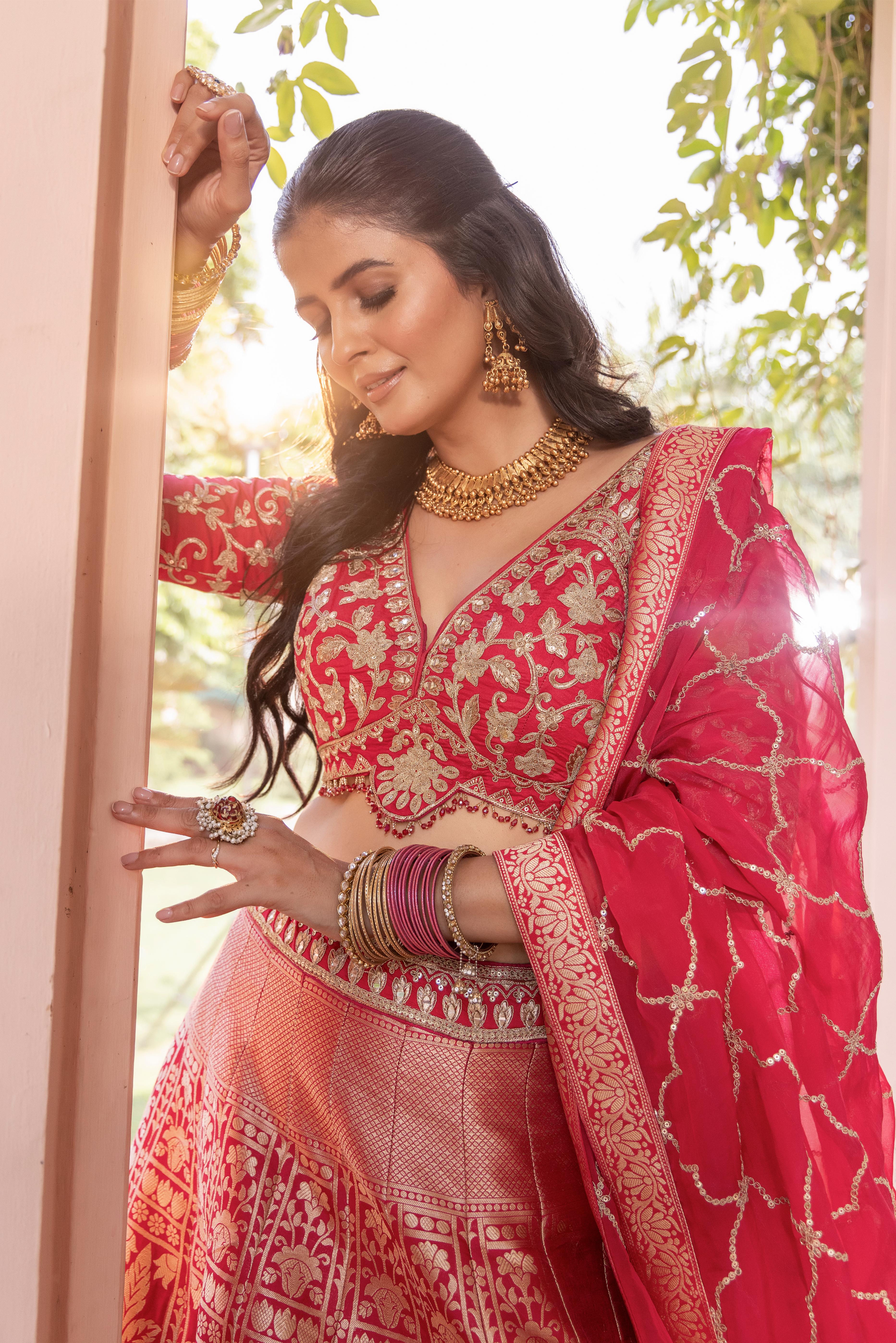 Ruhani Rani Pink Banarasi Silk Lehenga