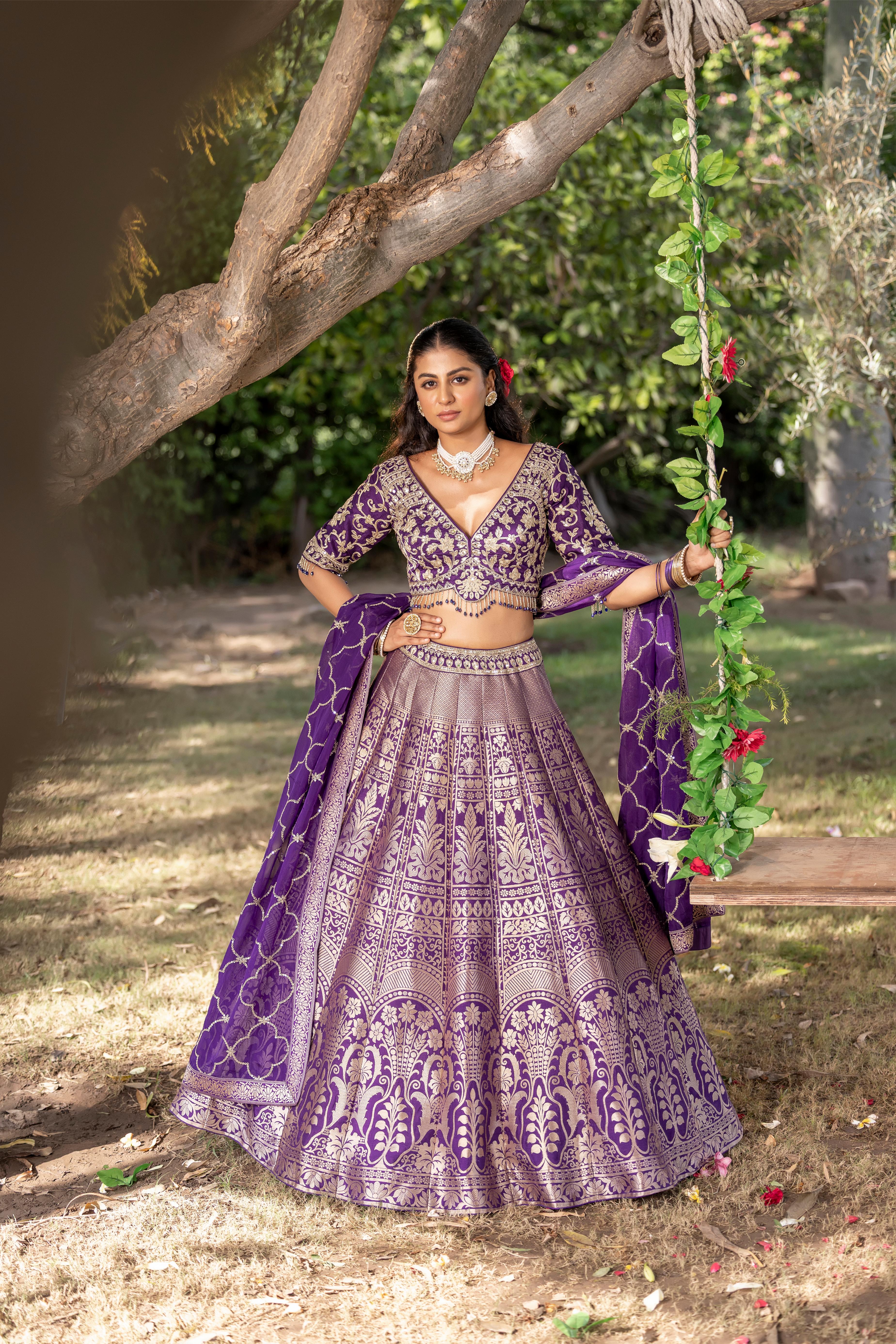 Rajeshwari Deep Purple Banarasi Silk Lehenga