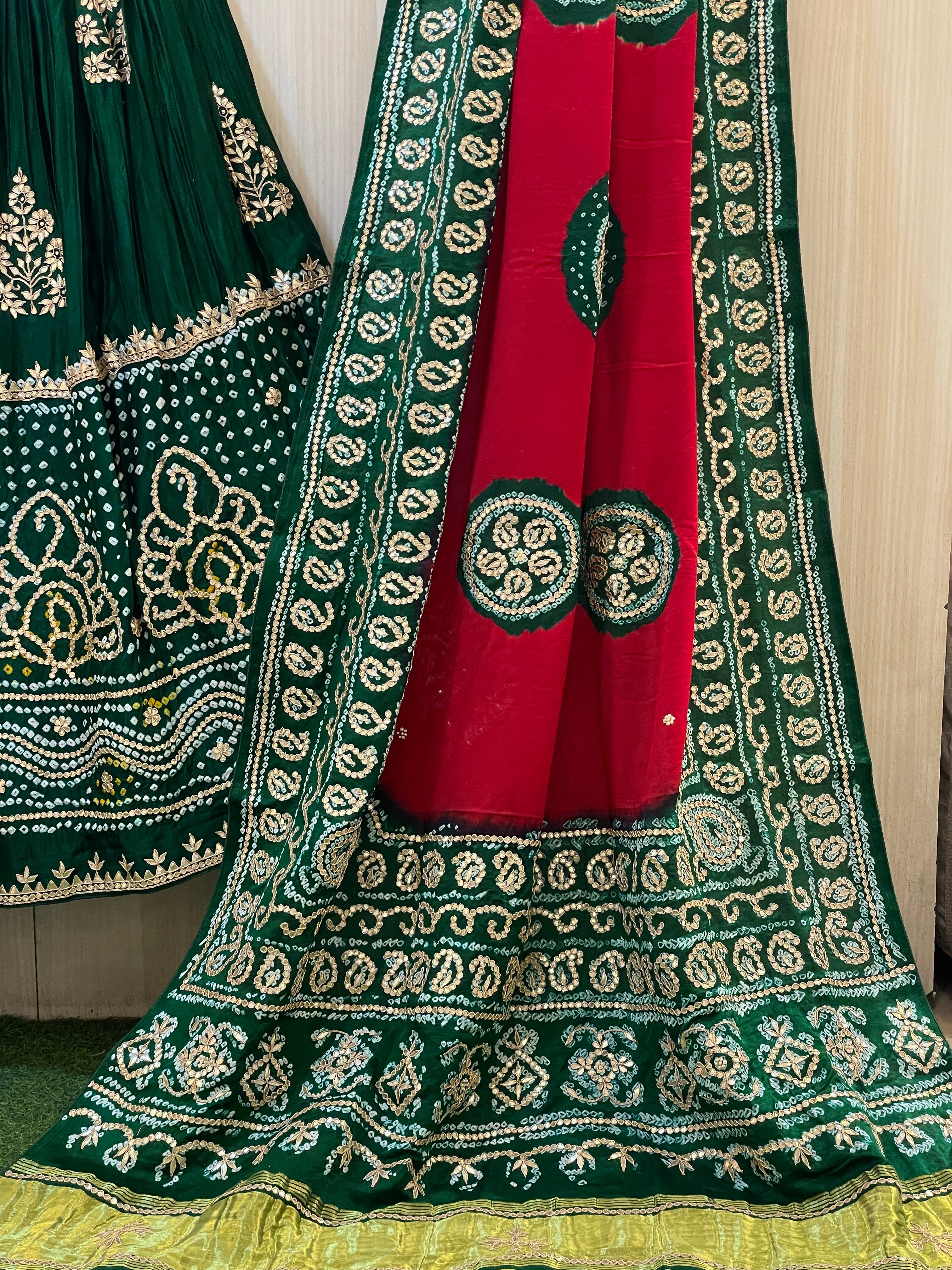 Aafreen Green Red Gajji Silk Lehenga