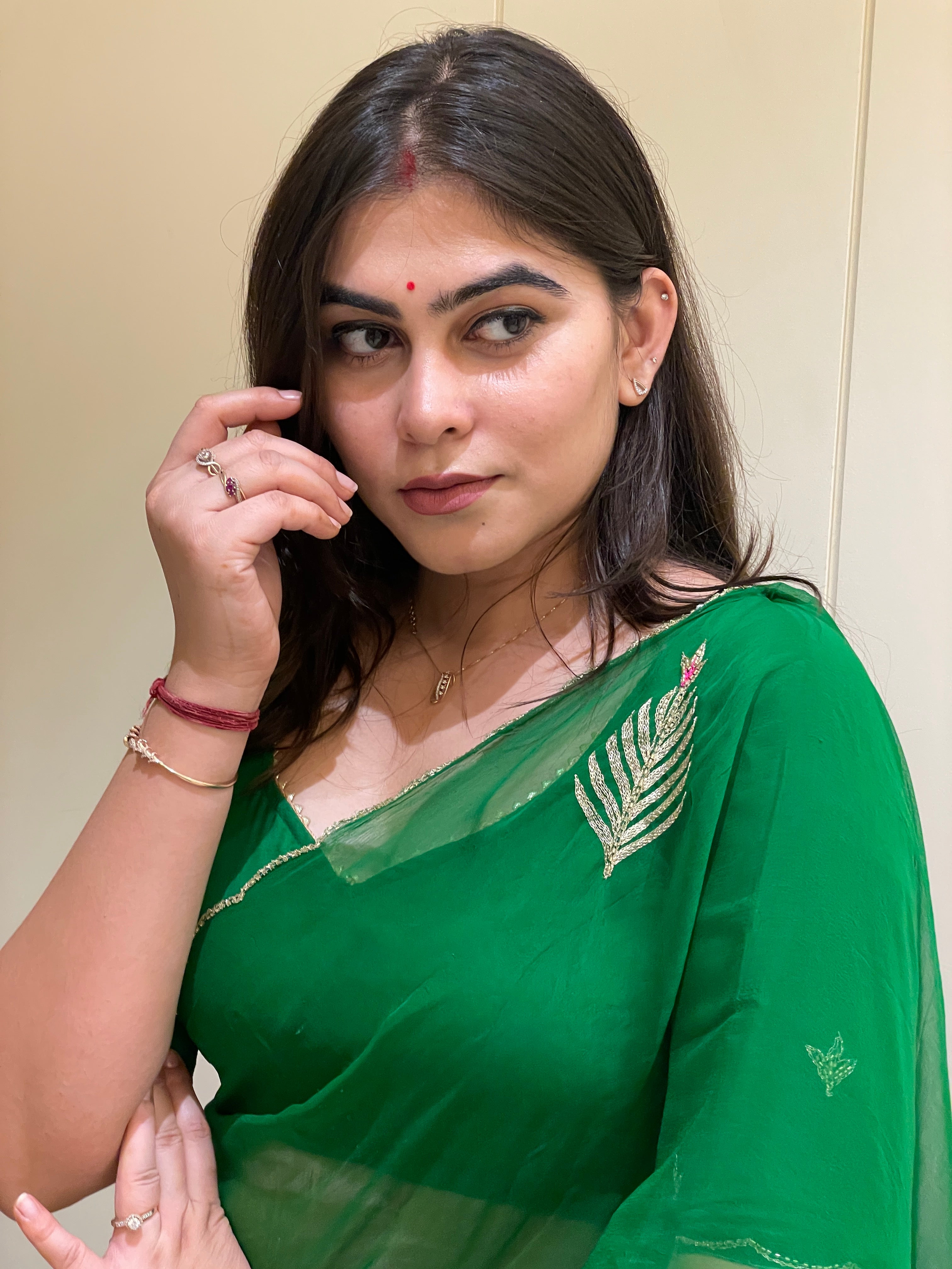 Shubha Green Chiffon Saree