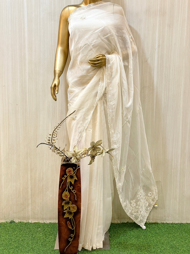 Summery White Organza Saree