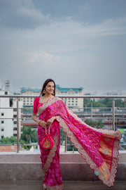 Kiran Pink Bandhani Saree