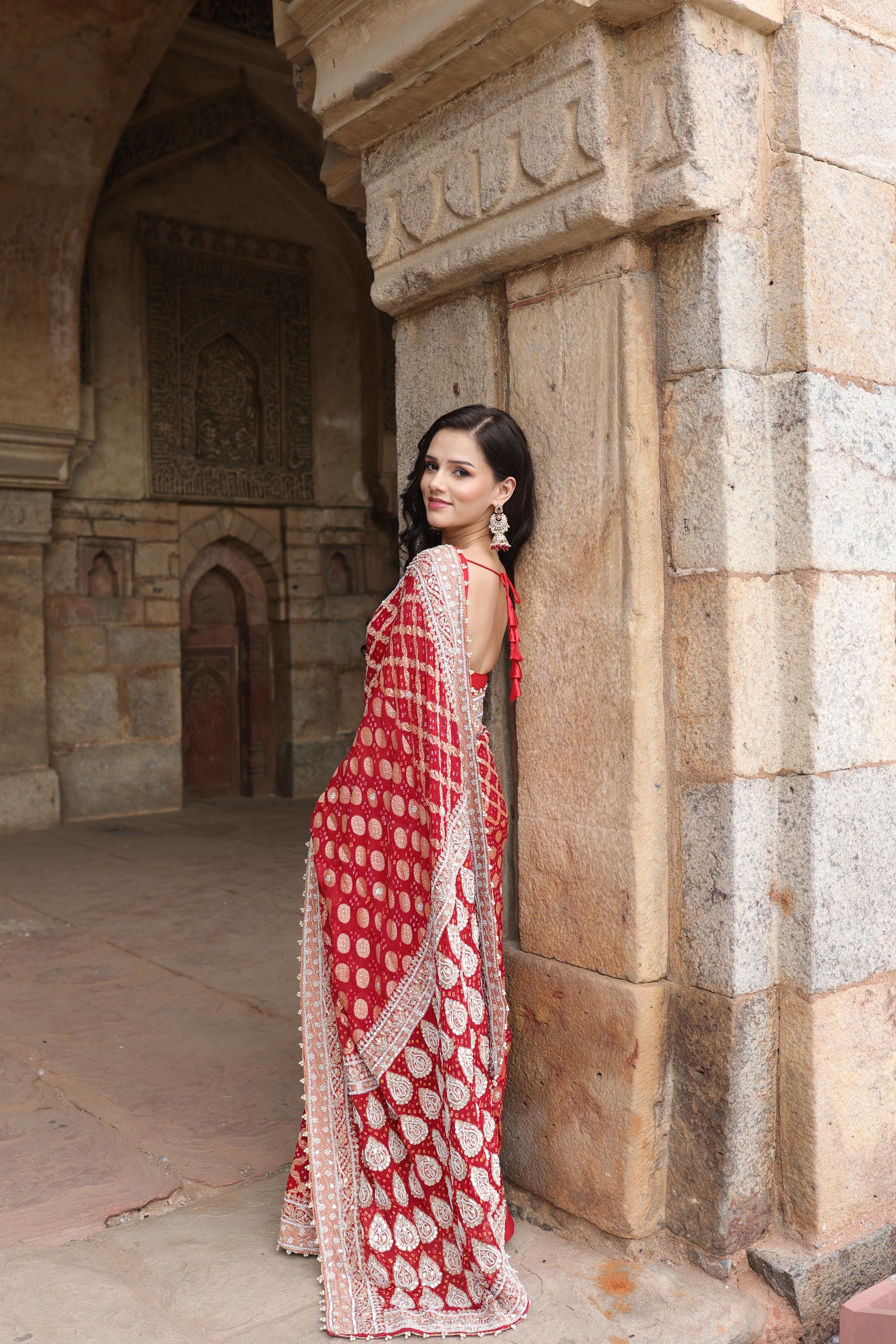 Rinaa Khadi Geogette Bandhani Saree