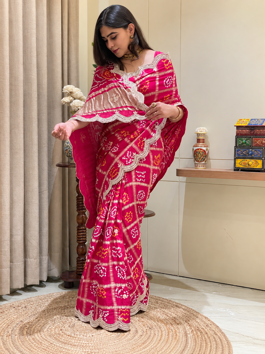 Naisha Pink Gajji Silk Ghatchola Saree