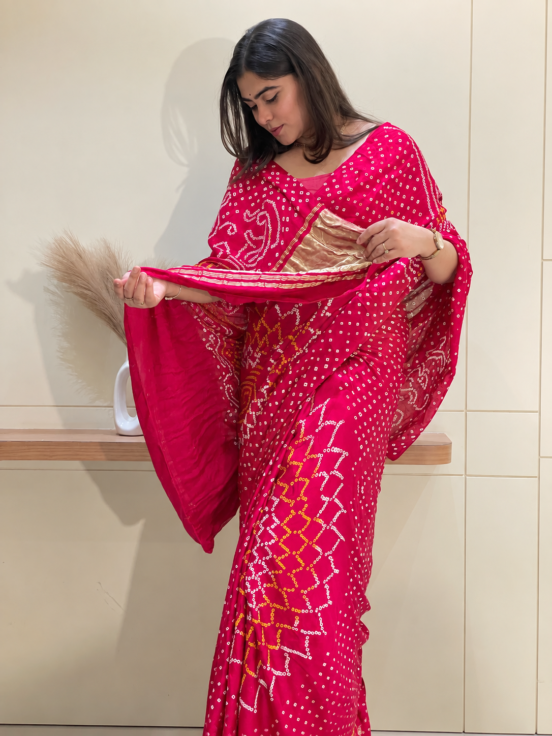 Ambika Pink Bandhani Saree