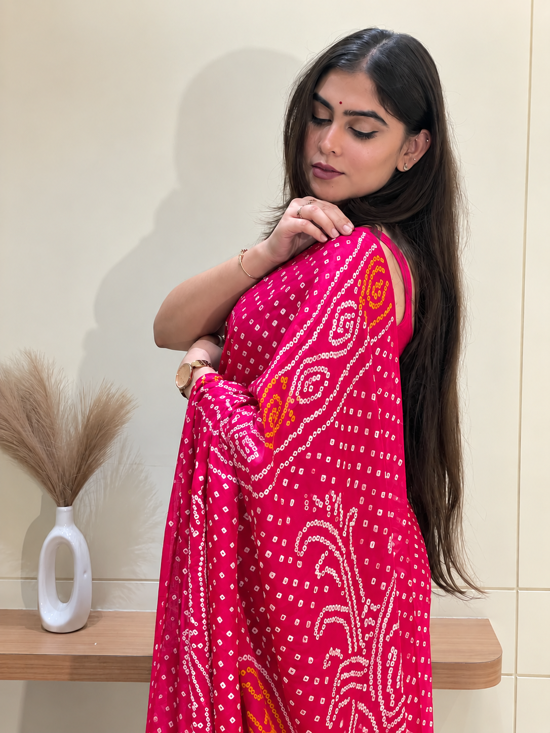 Ambika Pink Bandhani Saree