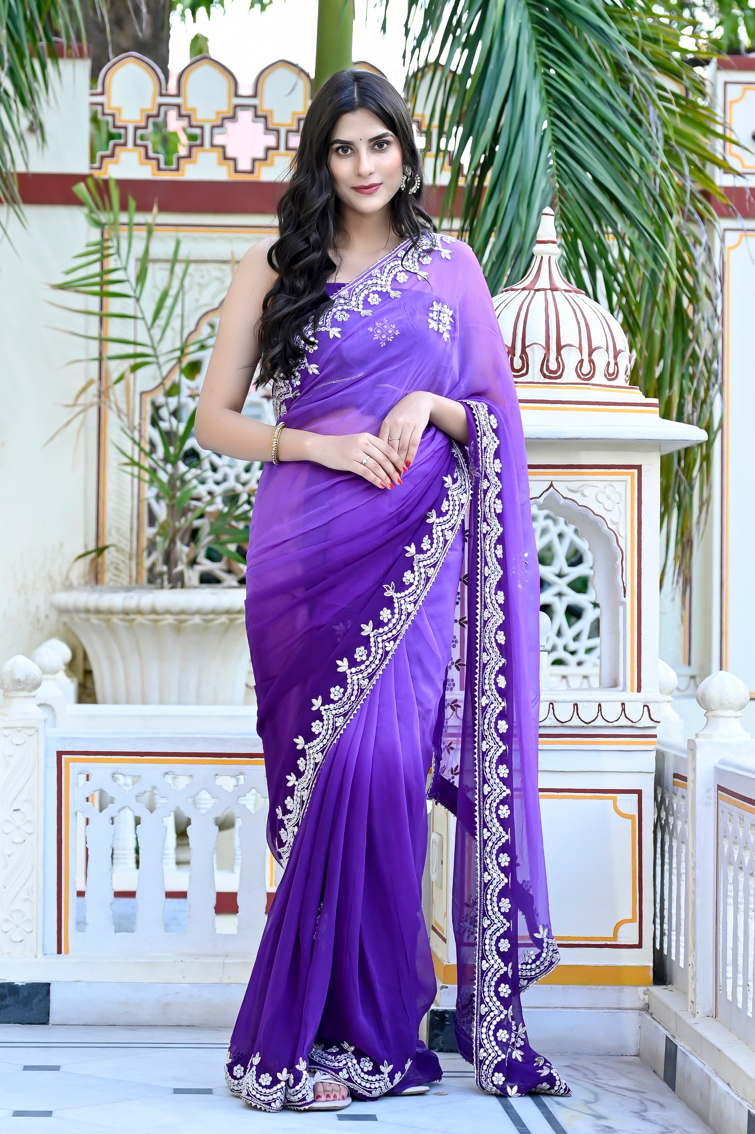 Katrina Purple Chiffon Saree