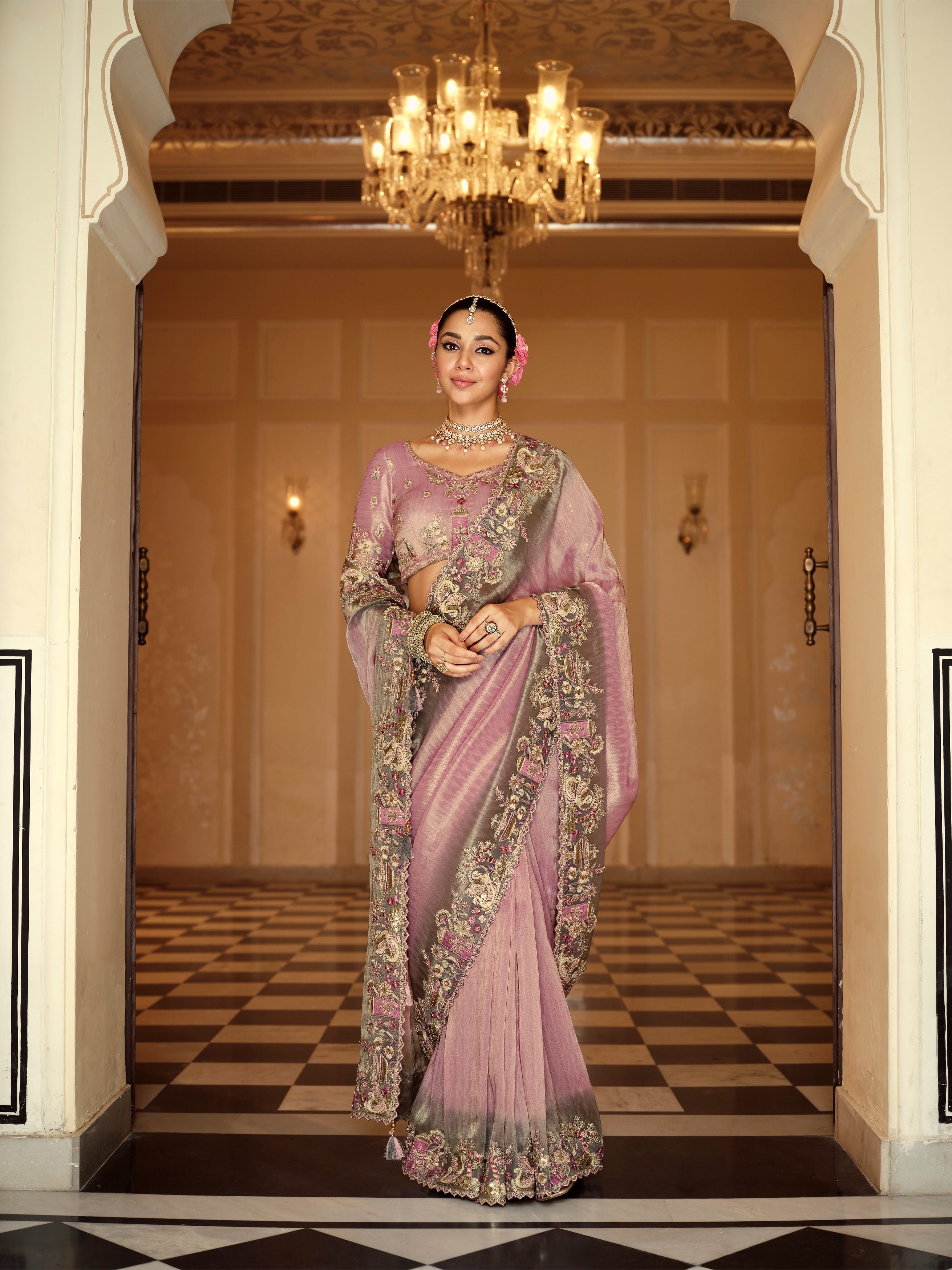 Diya Dusty Rose Banarasi Silk Saree