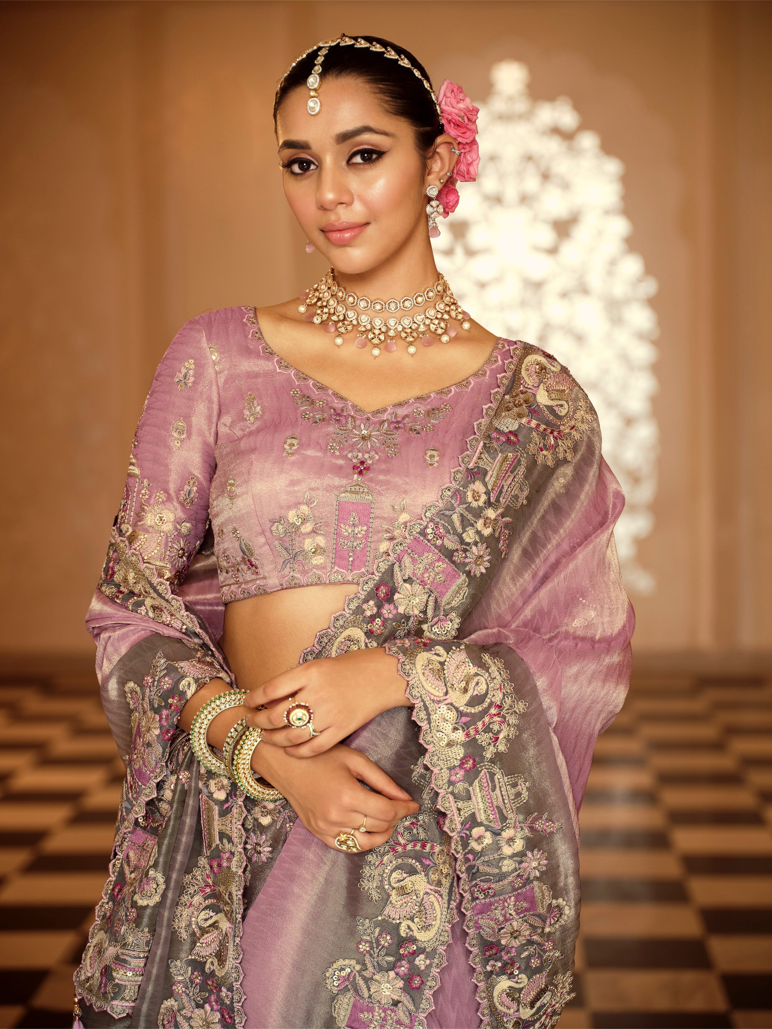 Diya Dusty Rose Banarasi Silk Saree