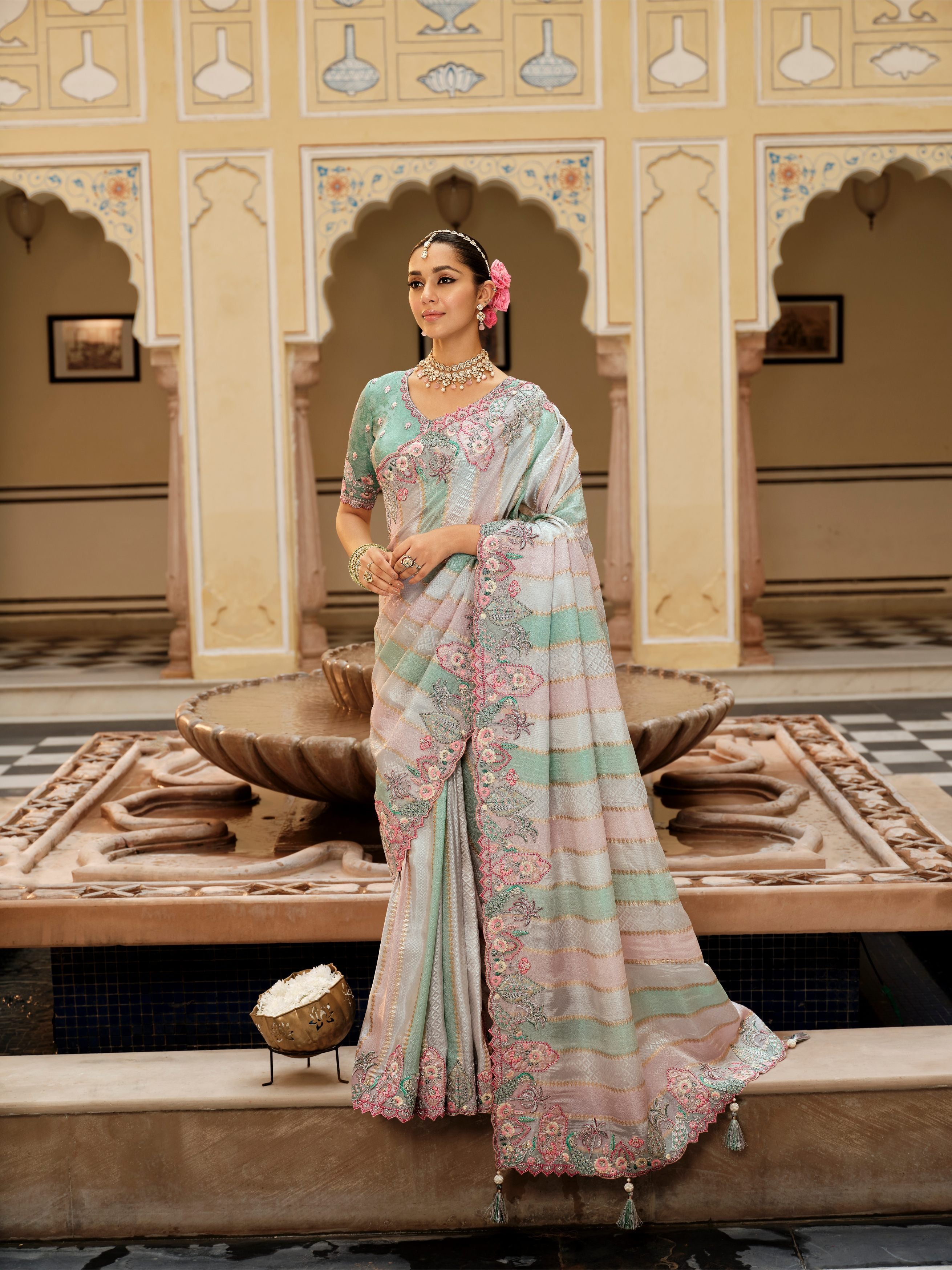 Ishita Pastel Mint Banarasi Silk Saree