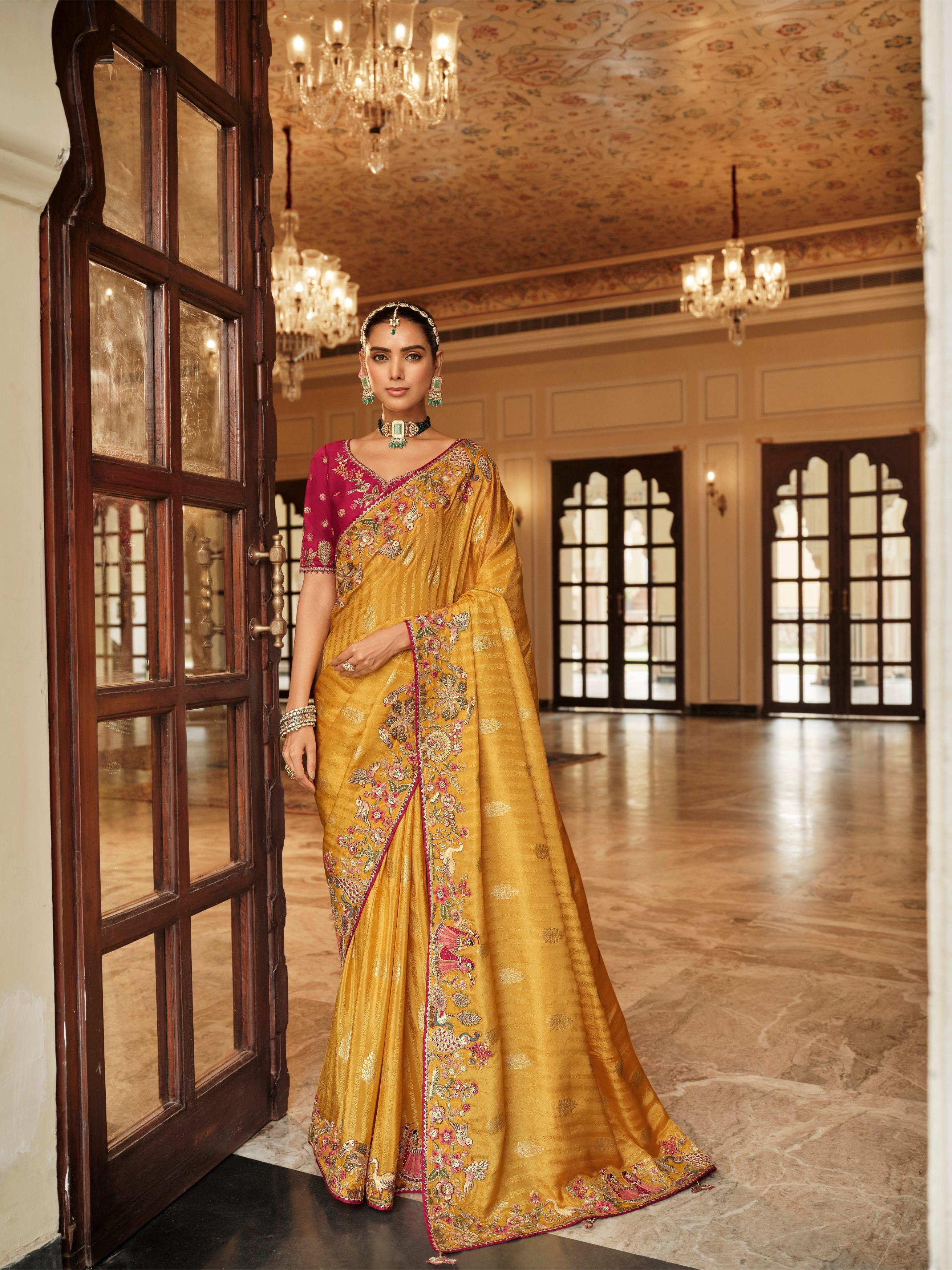 Riya Mustard Yellow Banarasi Silk Saree