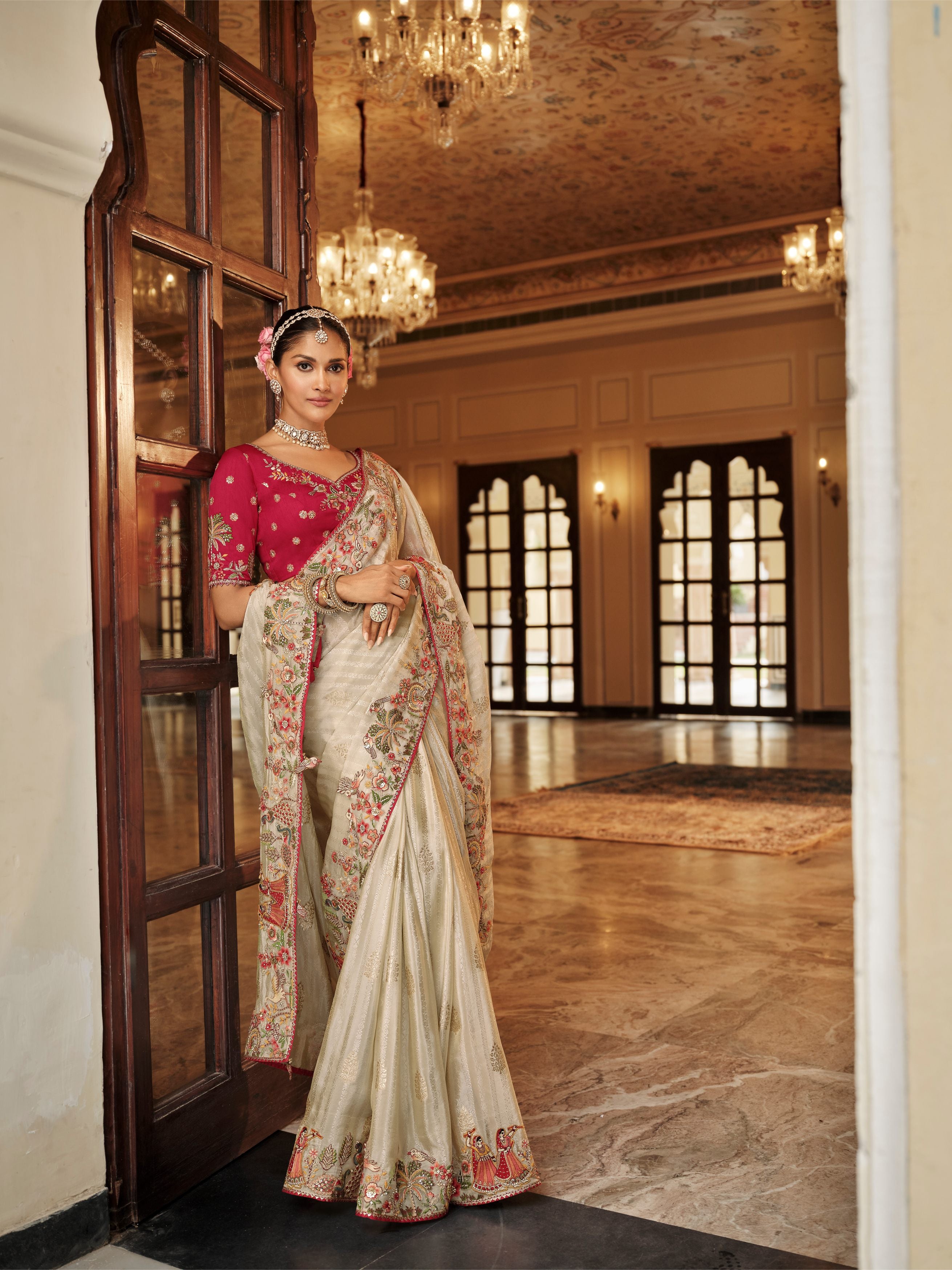 Ananya Ivory Cream Banarasi Silk Saree