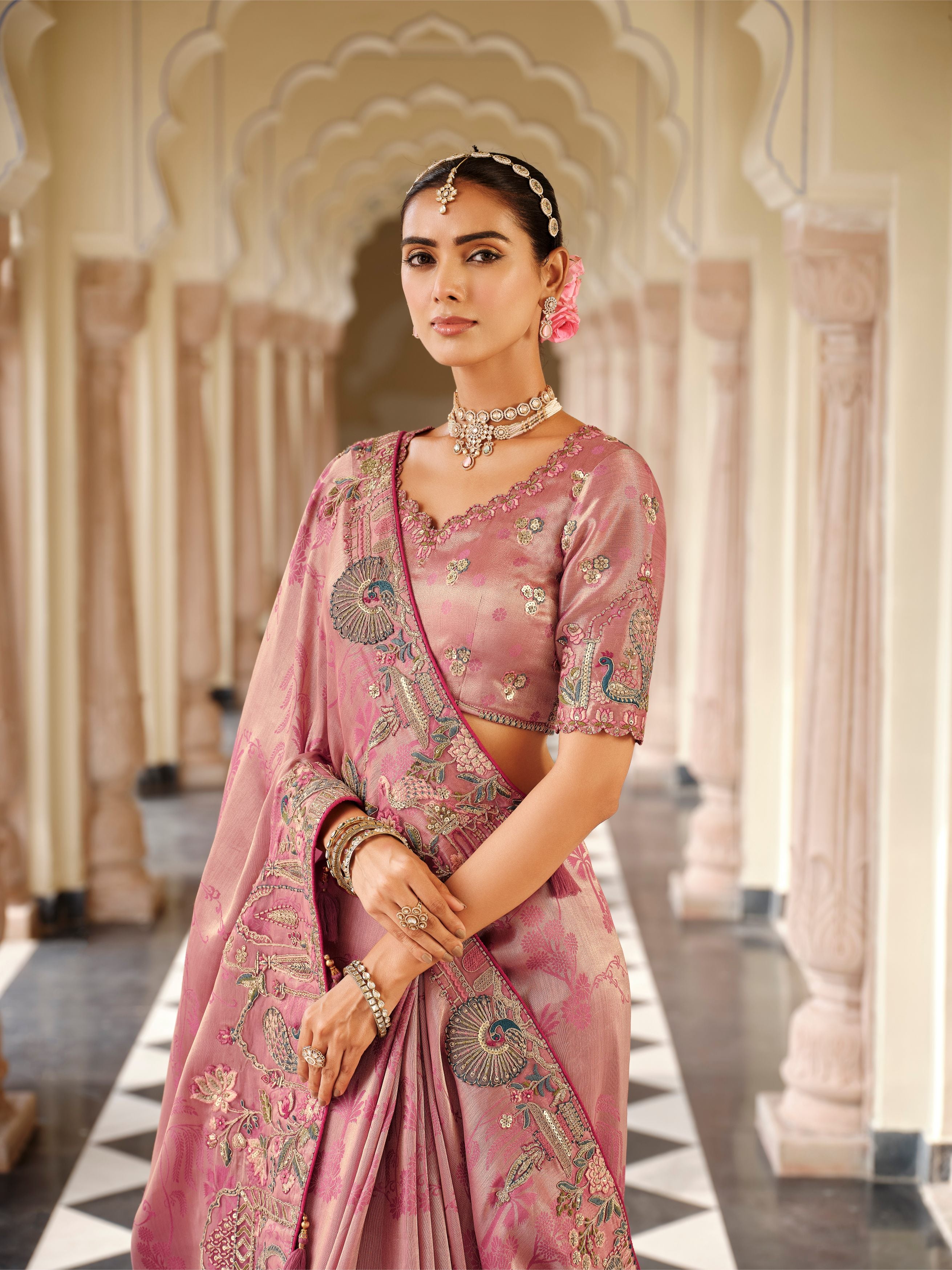 Tanvi Blush Pink Banarasi Silk Saree