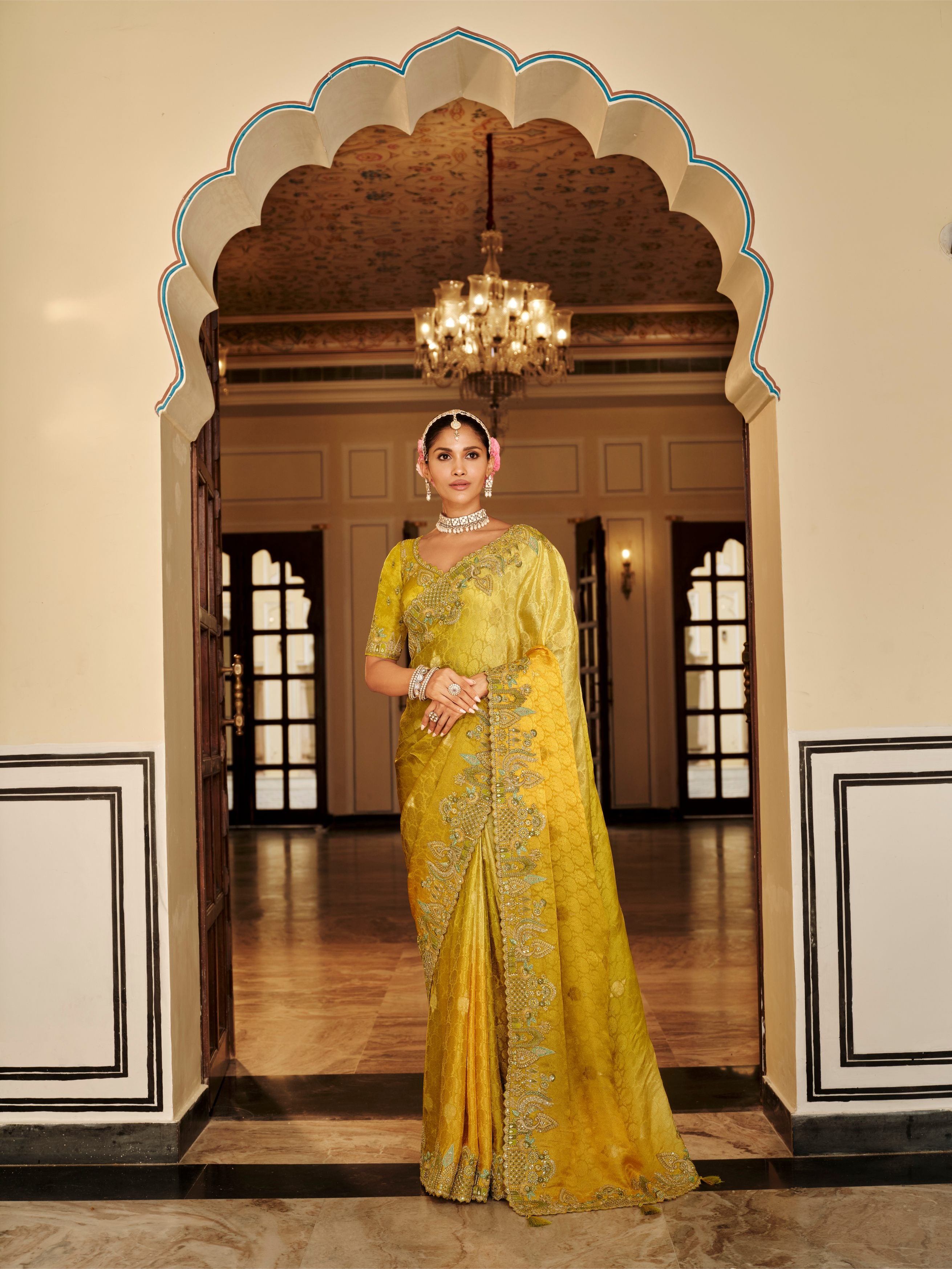Avni Bright Yellow Banarasi Silk Saree