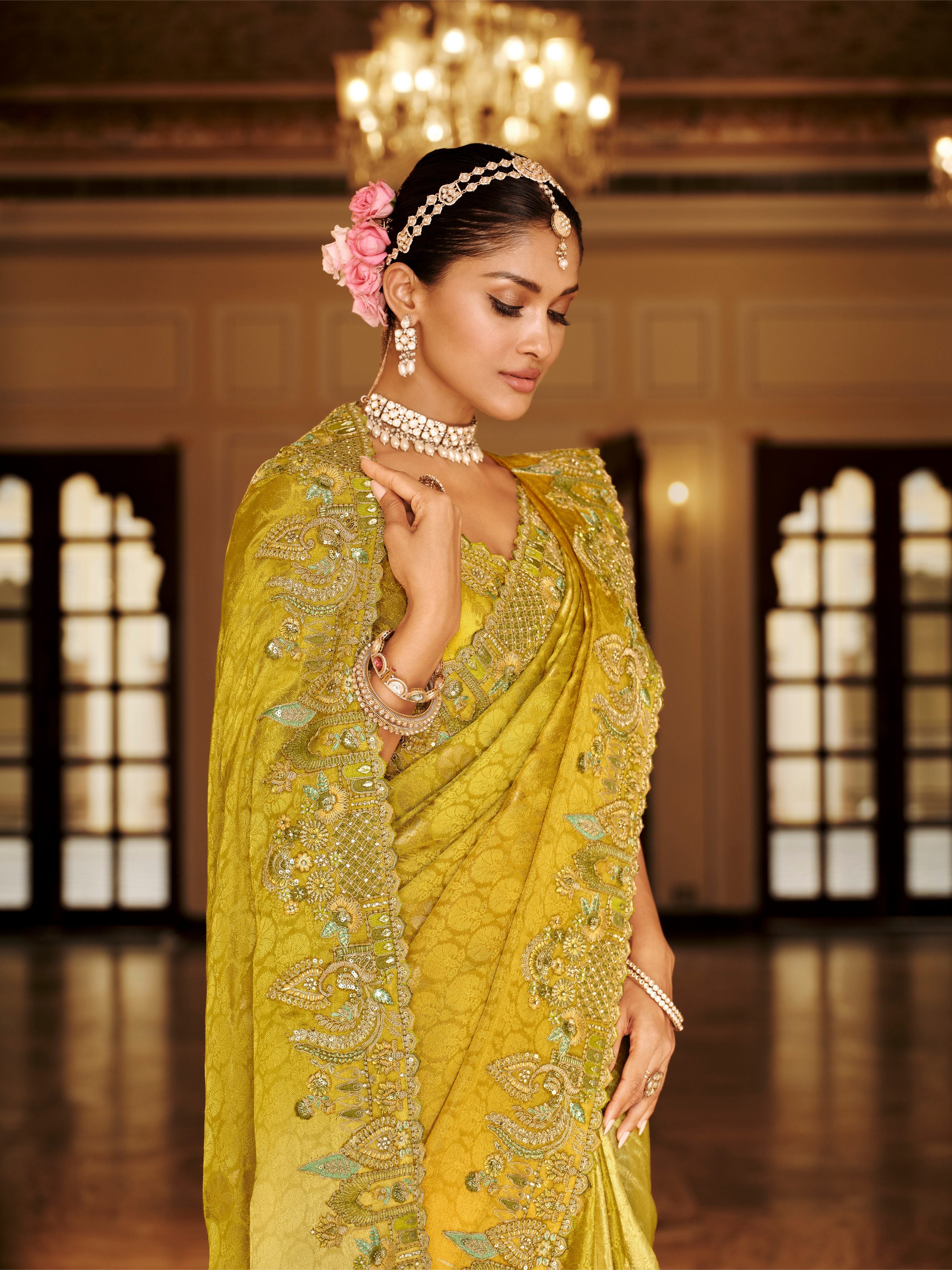 Avni Bright Yellow Banarasi Silk Saree
