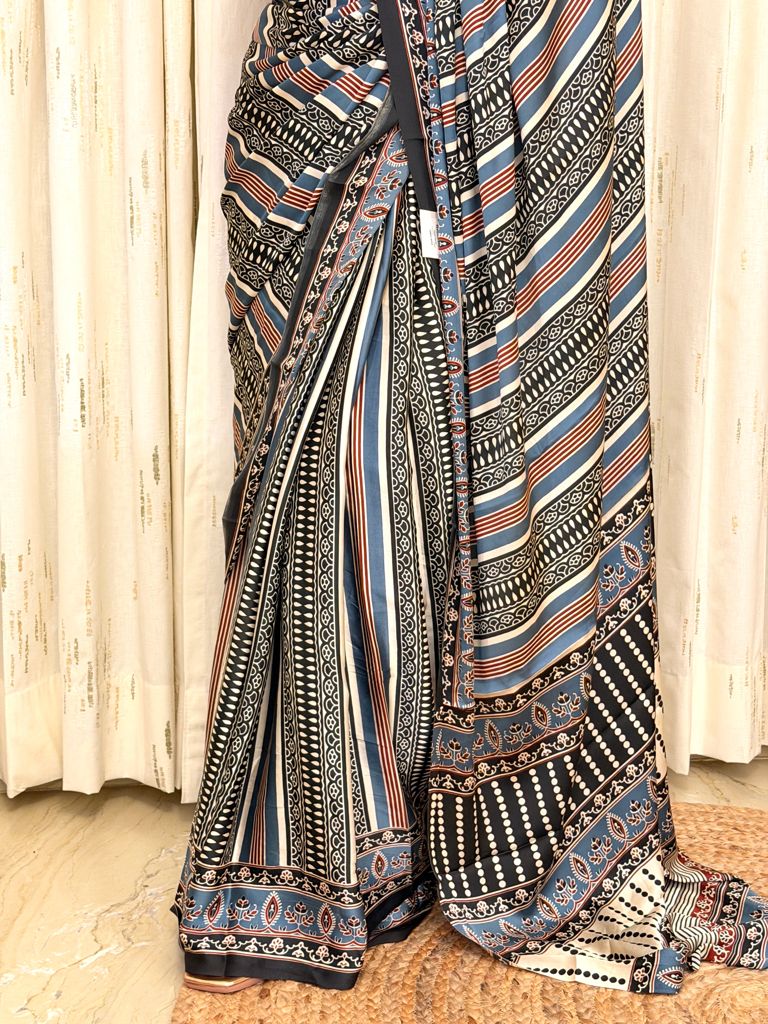 Neel Ajrakh Modal Silk Saree