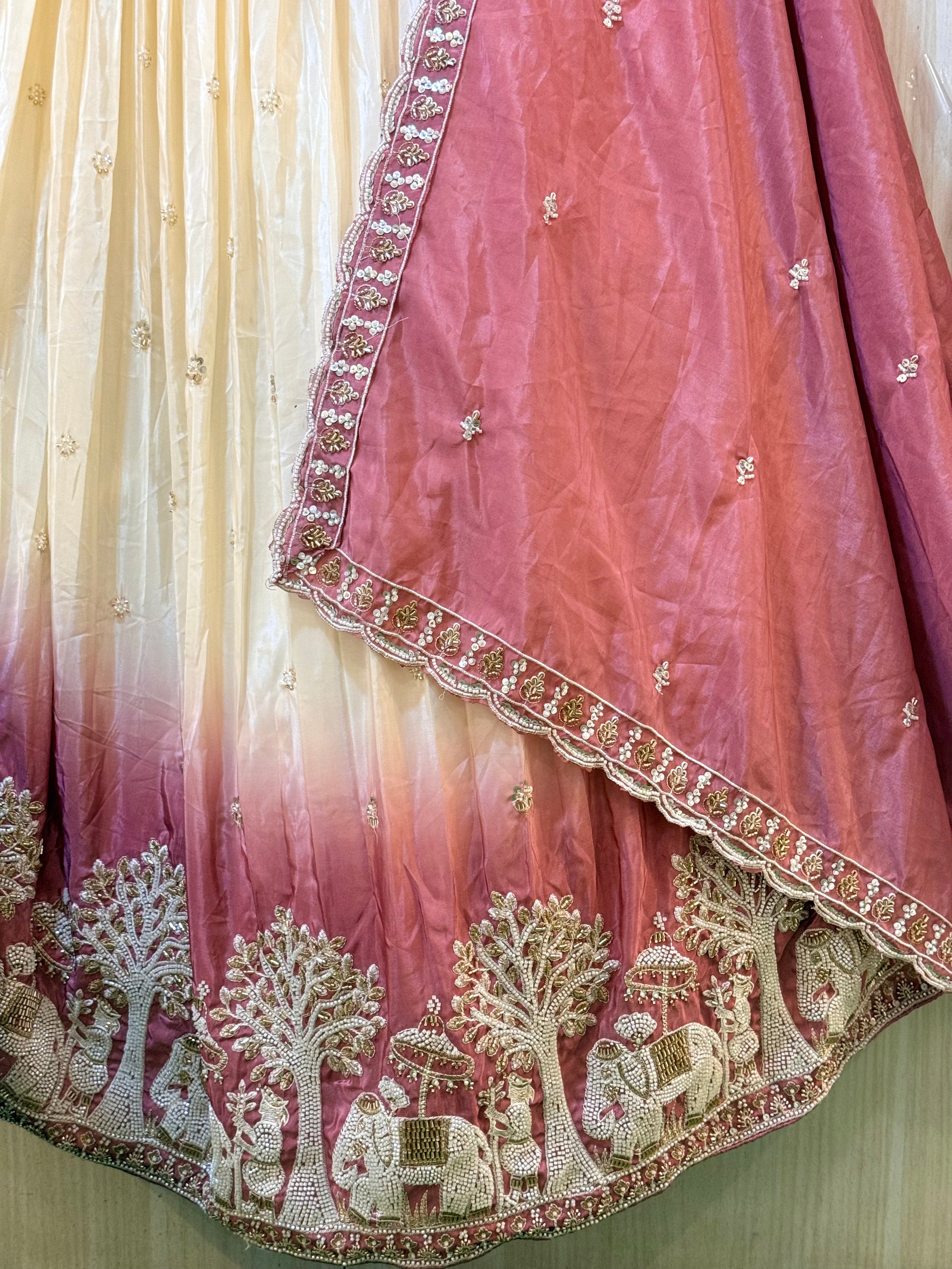 Shraddha Pink Ombre Tissue Silk Lehenga