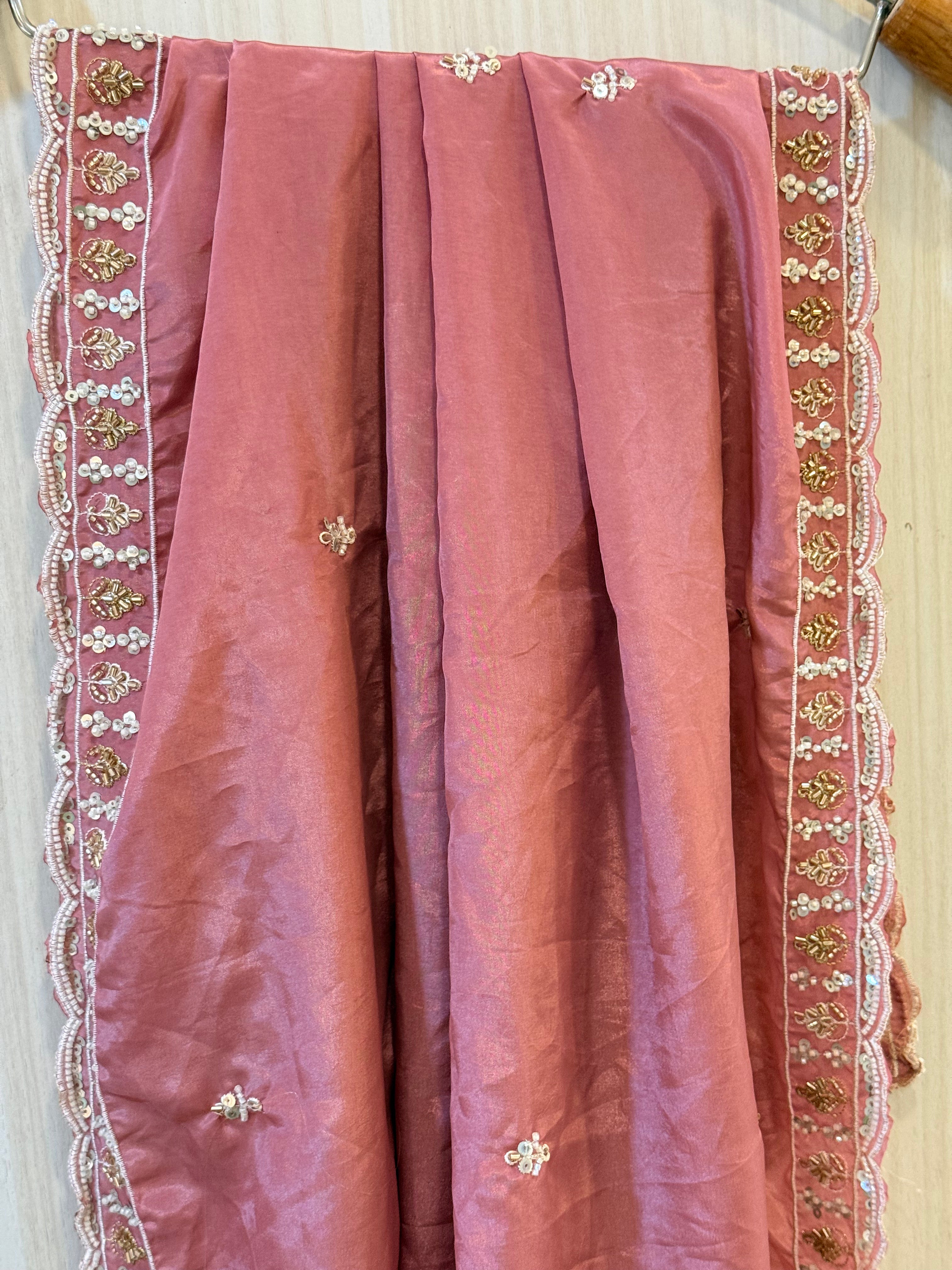 Shraddha Pink Ombre Tissue Silk Lehenga