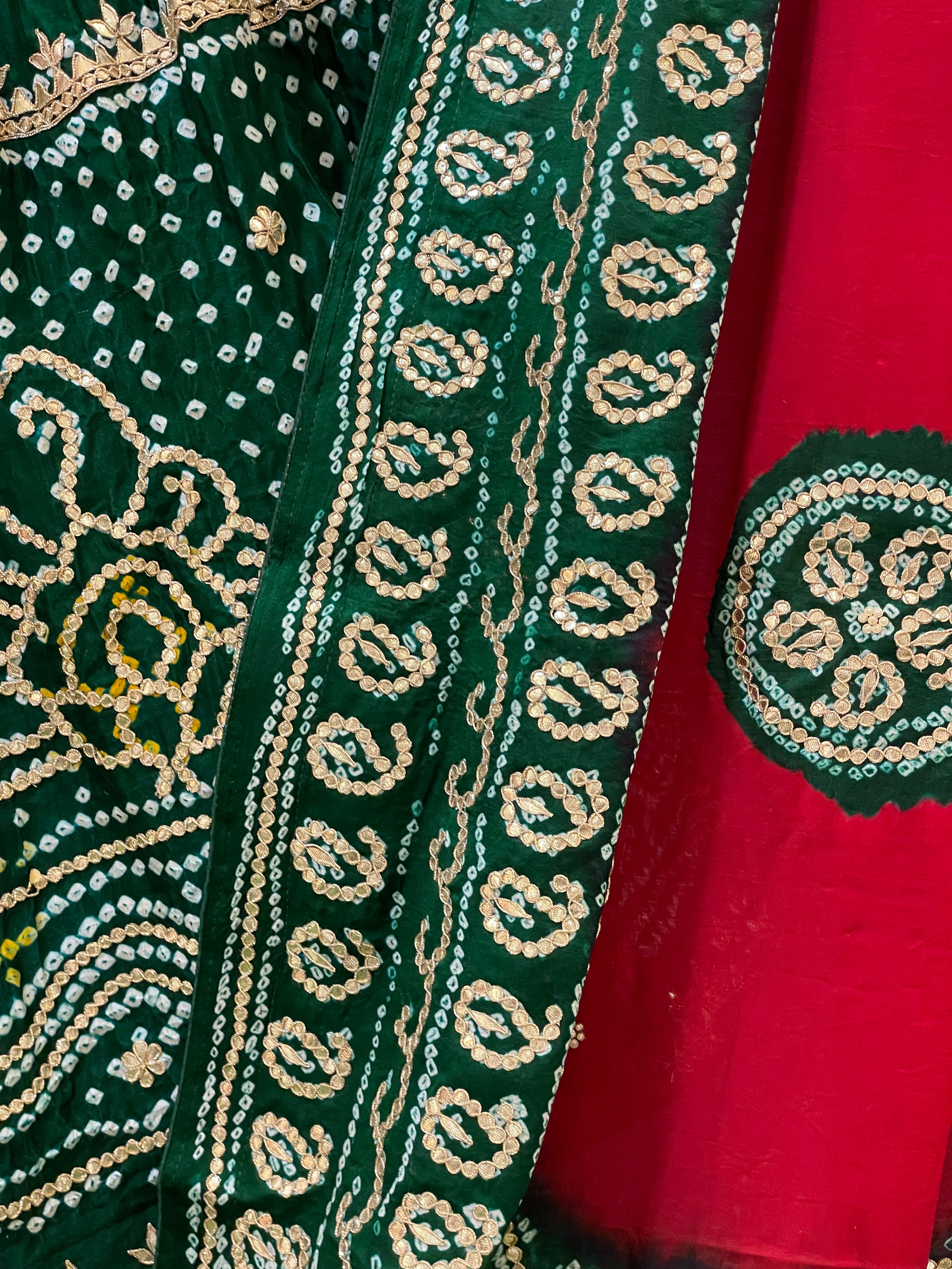 Aafreen Green Red Gajji Silk Lehenga