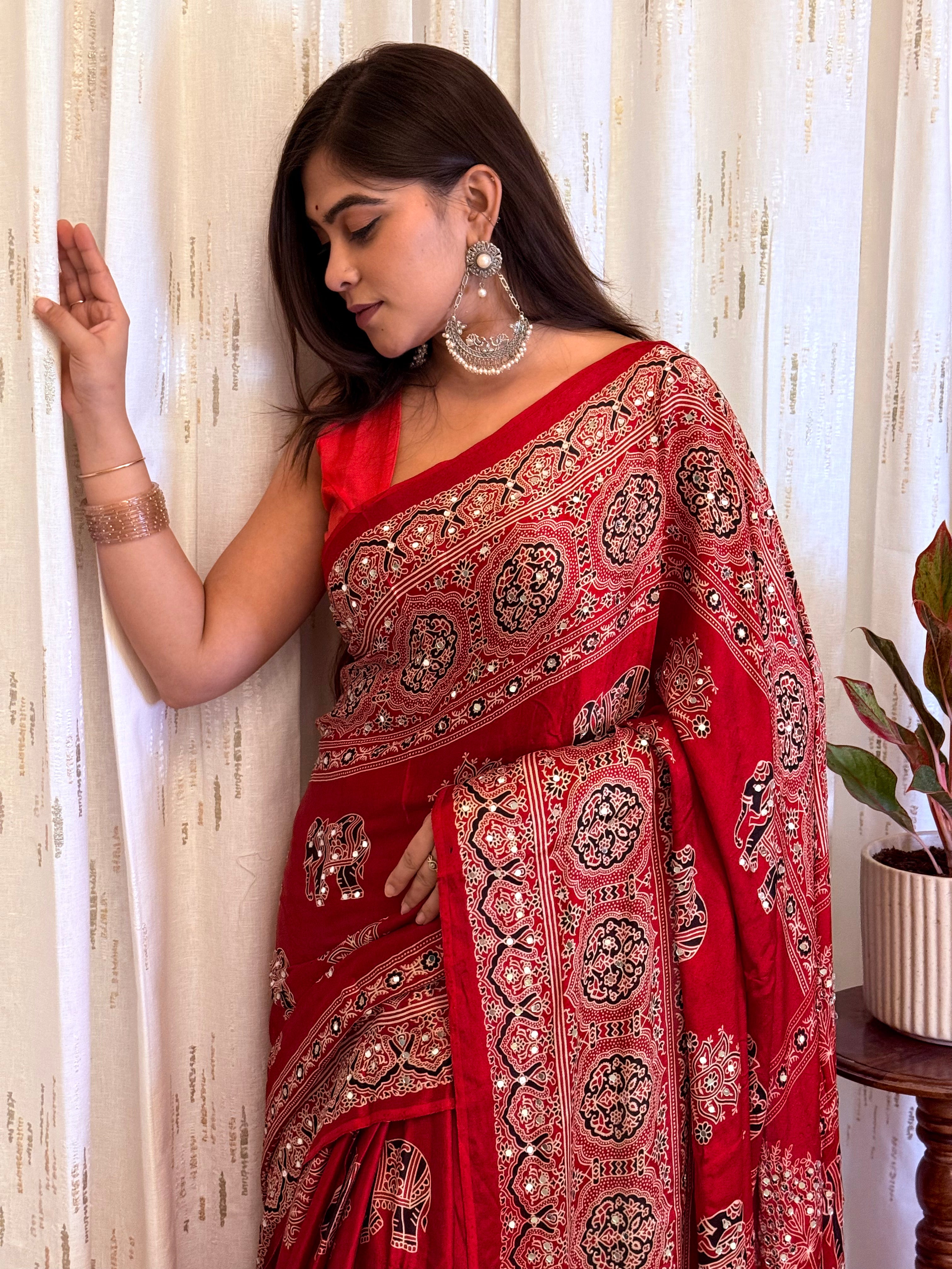 Ruhani Modal Silk Ajrakh Saree