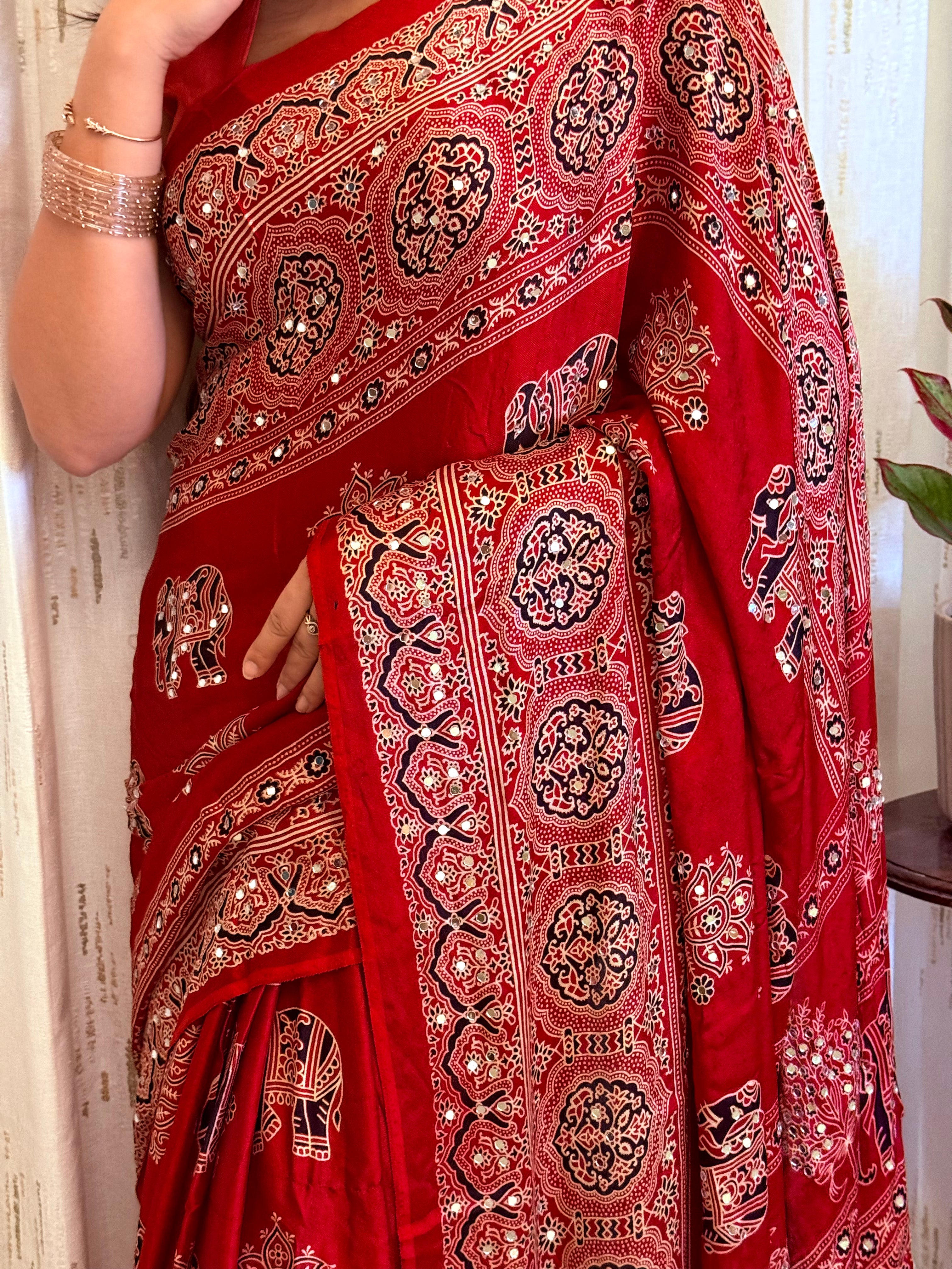Ruhani Modal Silk Ajrakh Saree