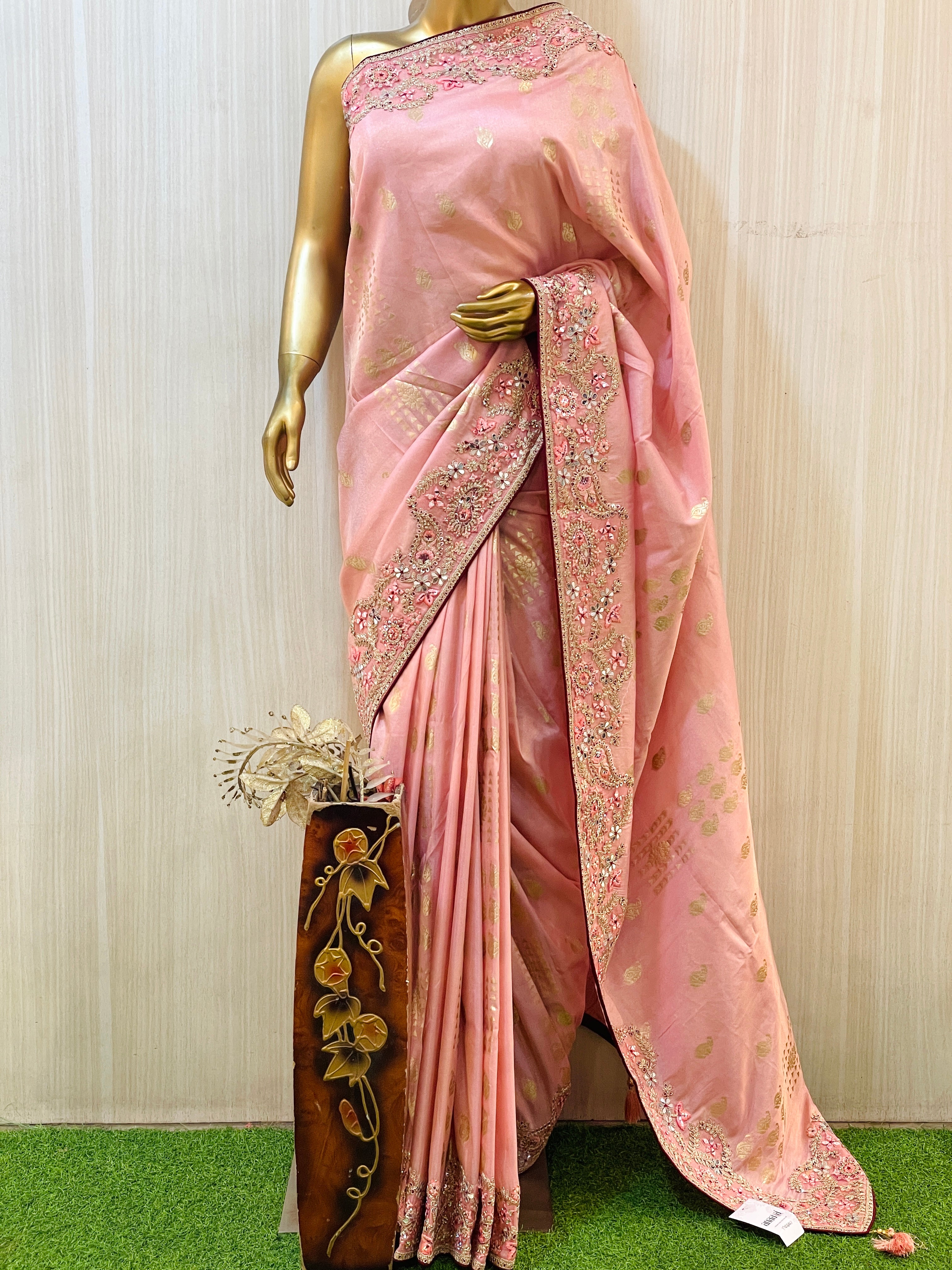 Meena Peach Banarasi Saree