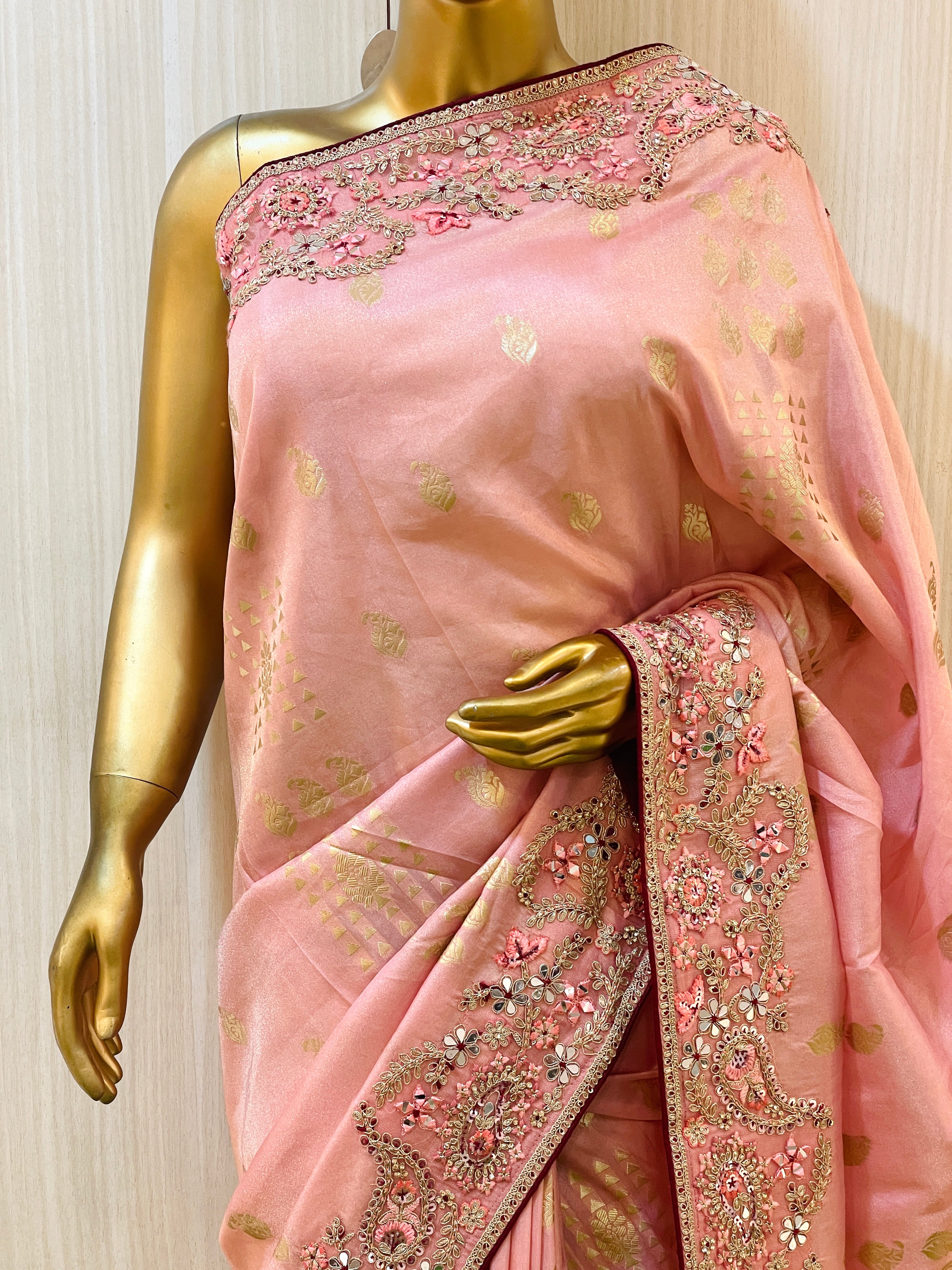 Meena Peach Banarasi Saree