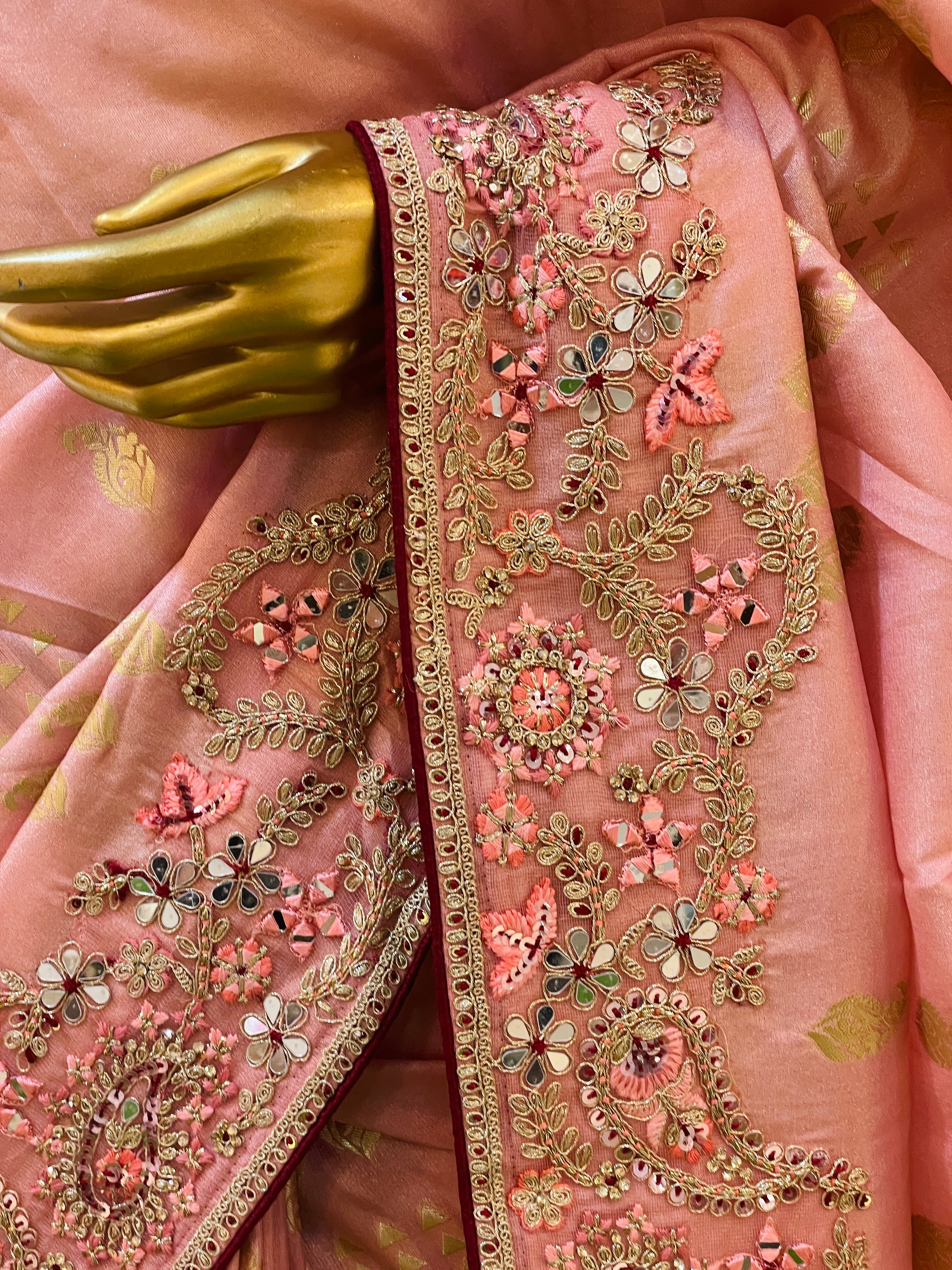 Meena Peach Banarasi Saree
