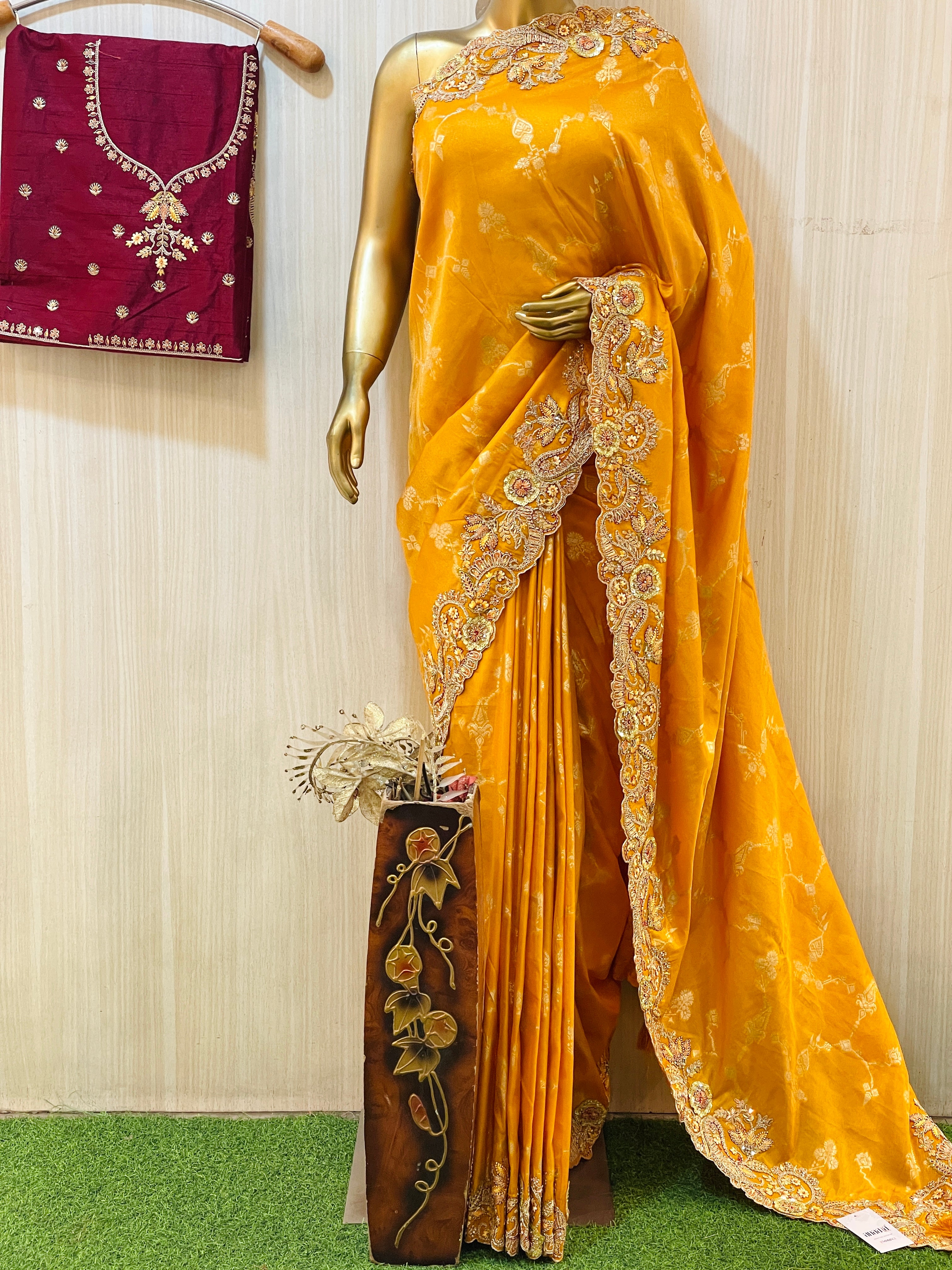 Trisha Mustard Yellow Banarasi Saree