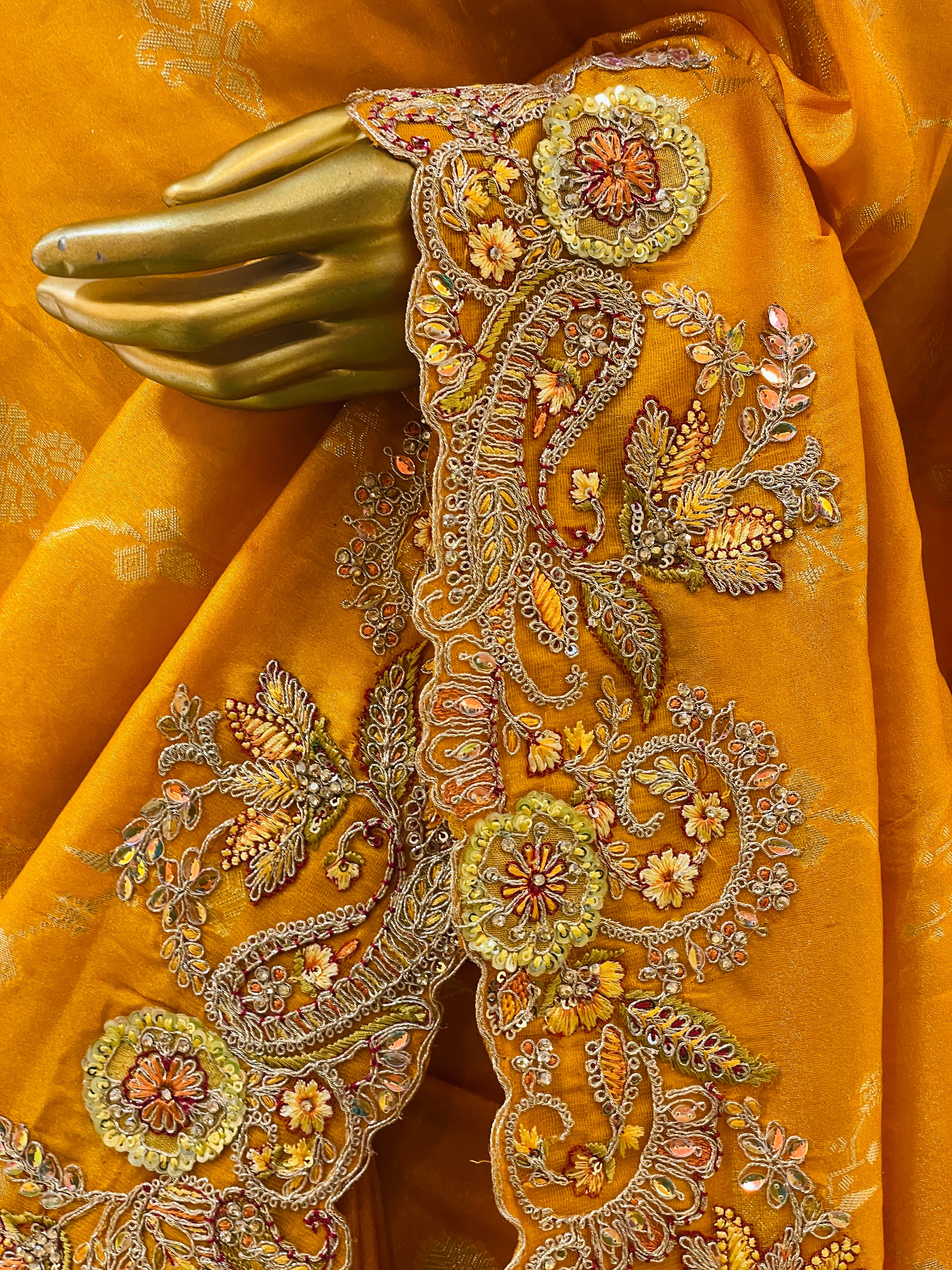 Trisha Mustard Yellow Banarasi Saree