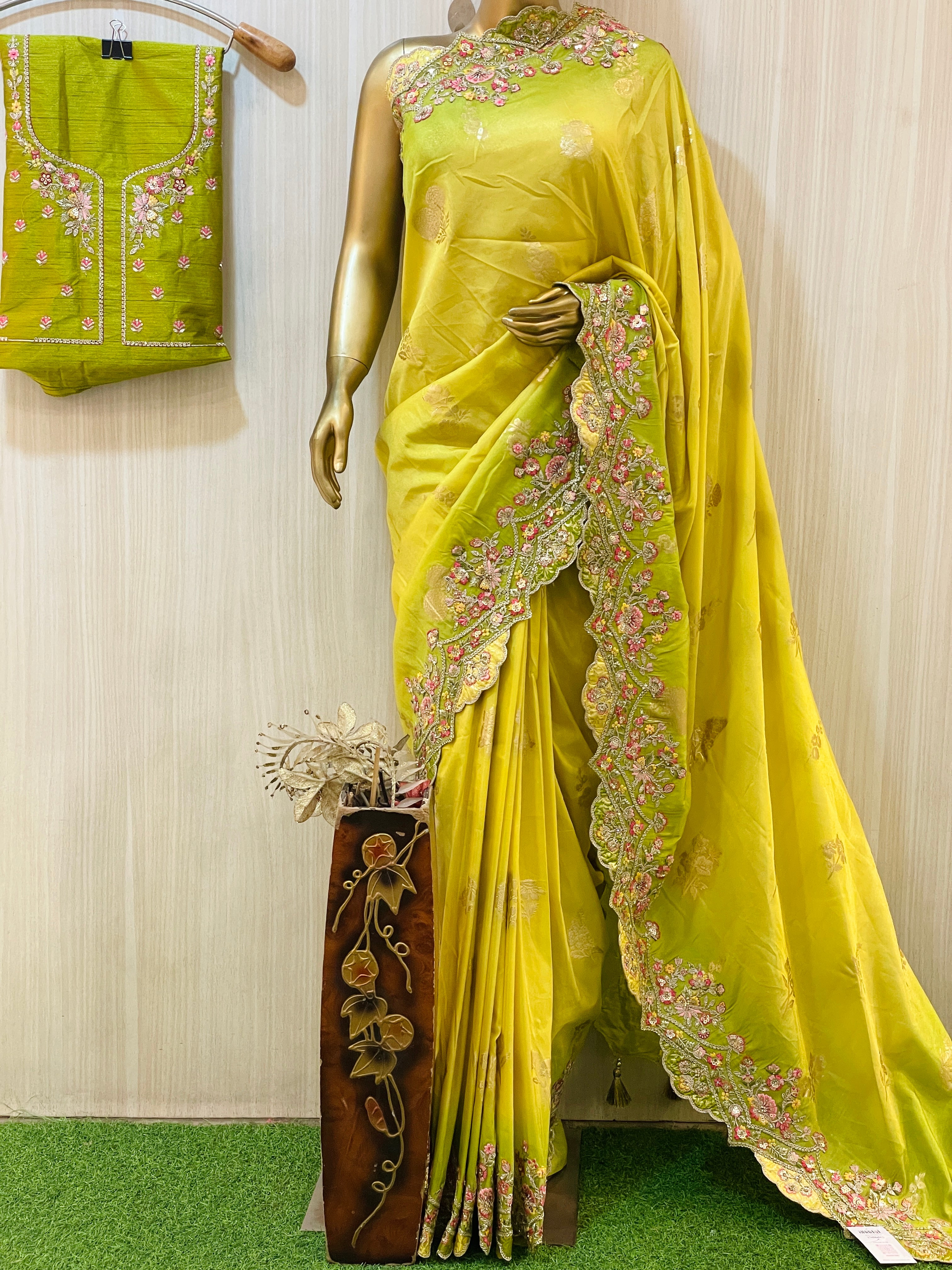 Vedika Lime Green Banarasi Saree