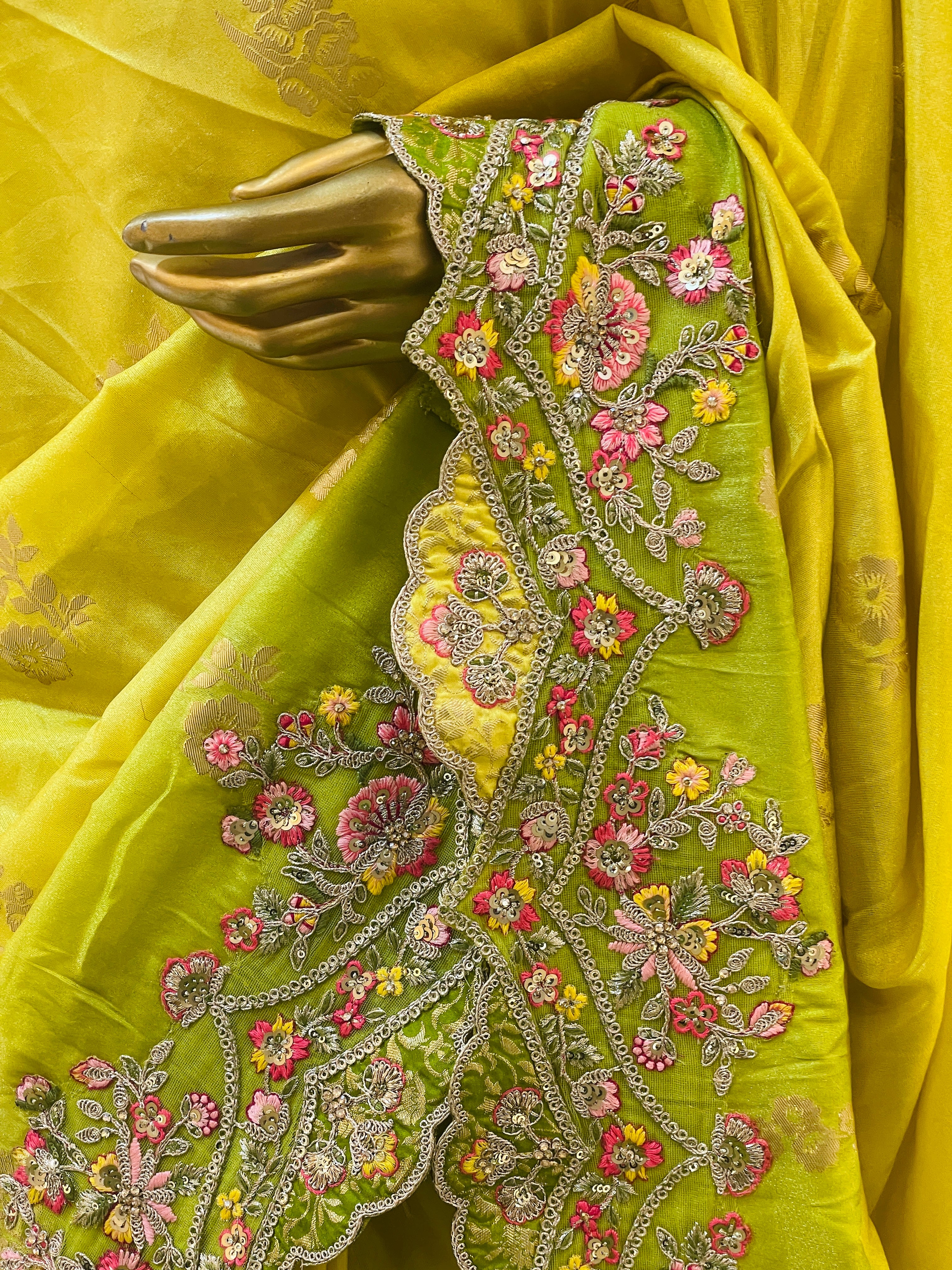 Vedika Lime Green Banarasi Saree
