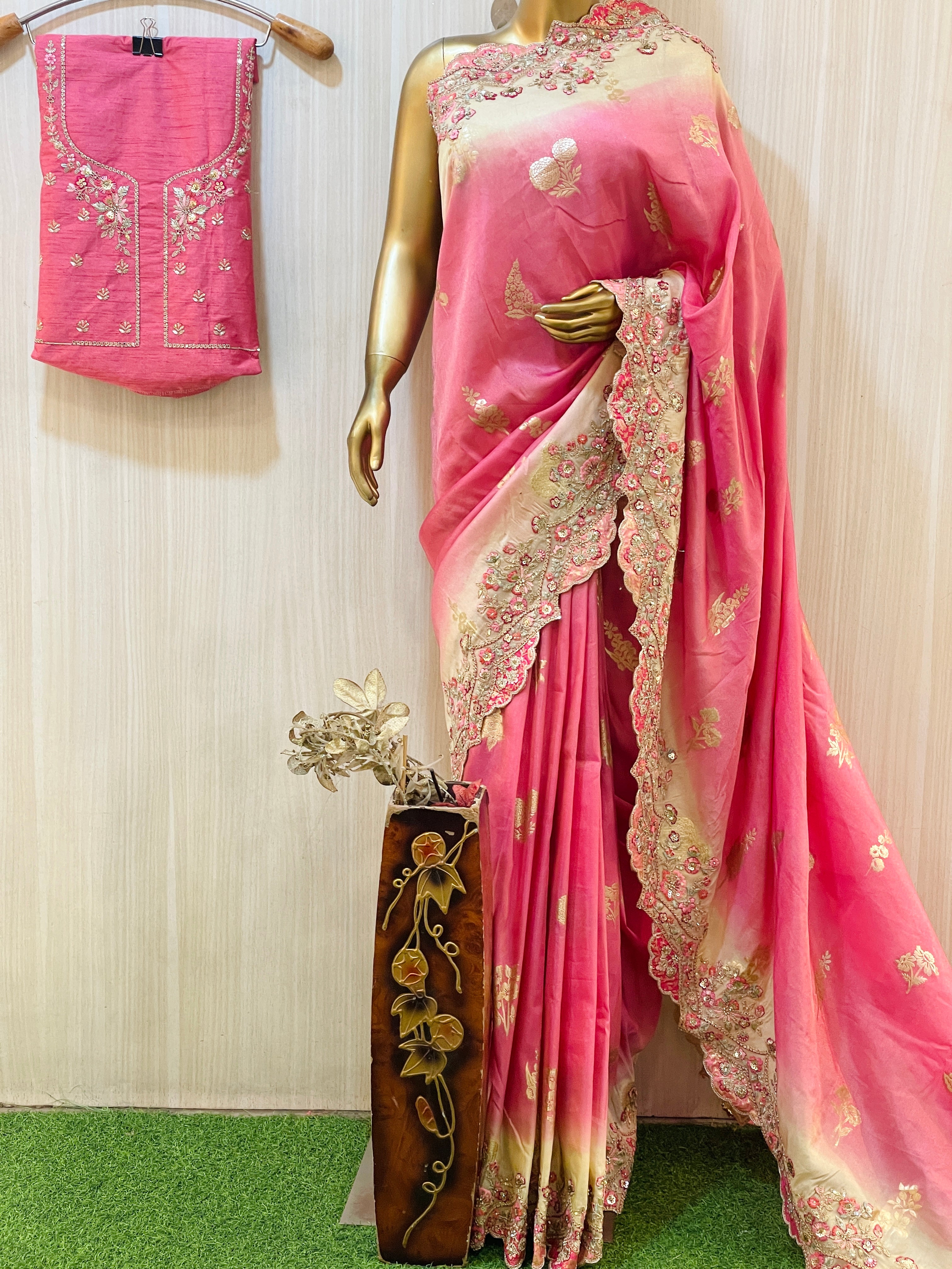 Nimita Pink Gradient Banarasi Saree