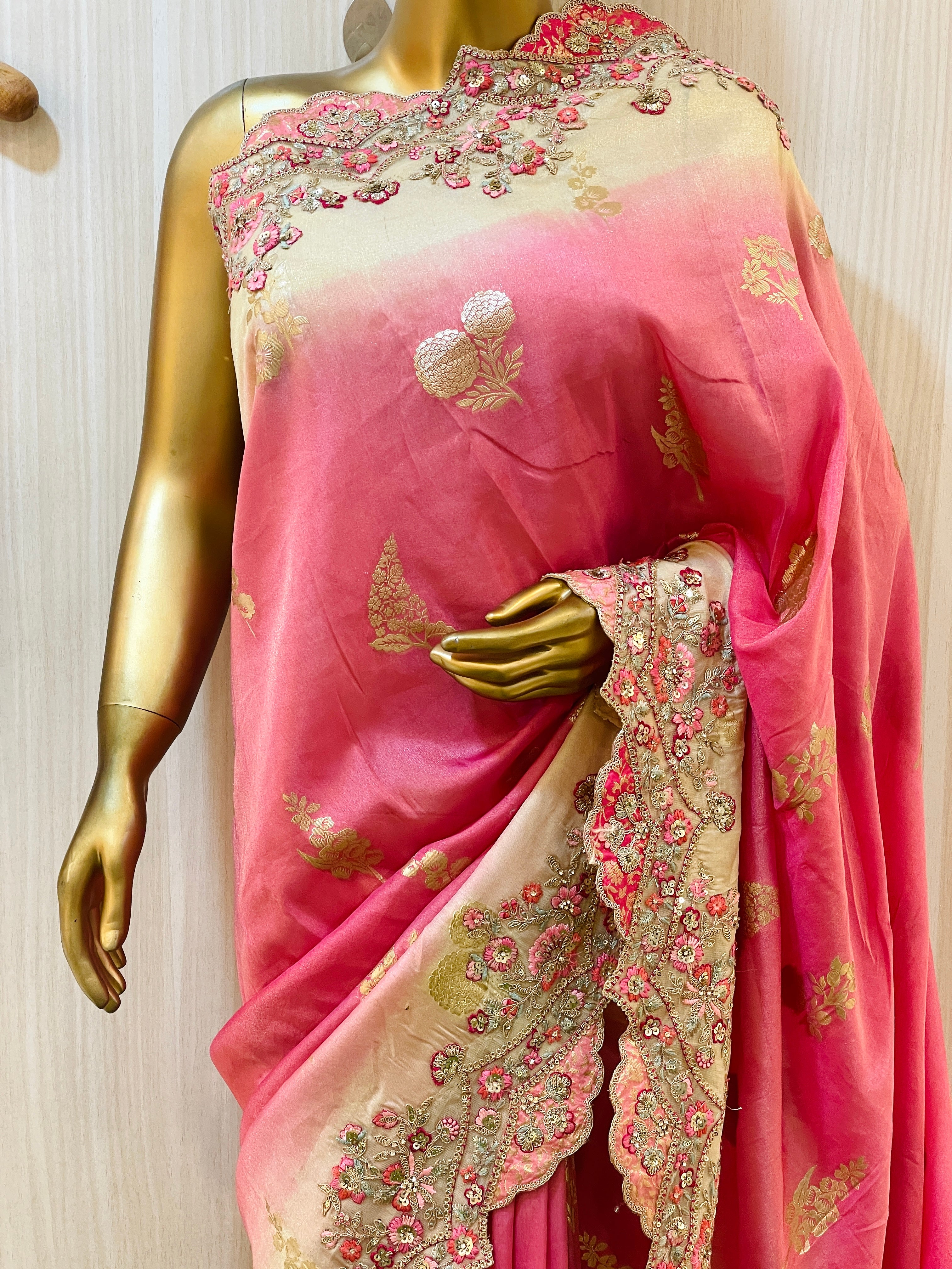Nimita Pink Gradient Banarasi Saree